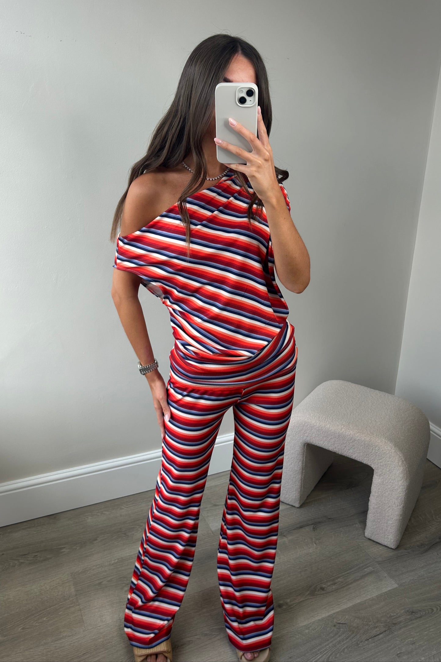 STRIPED OFF THE SHOULDER LOUNGE-SET