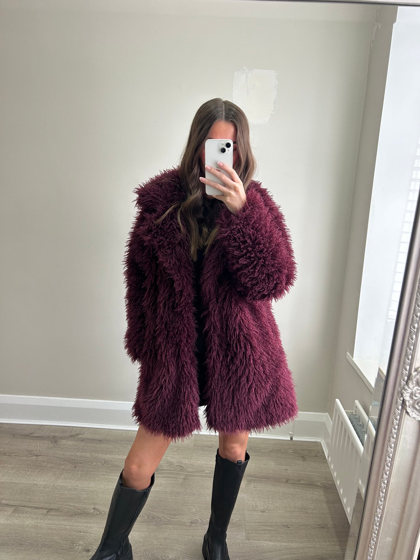 Burgundy fur coat