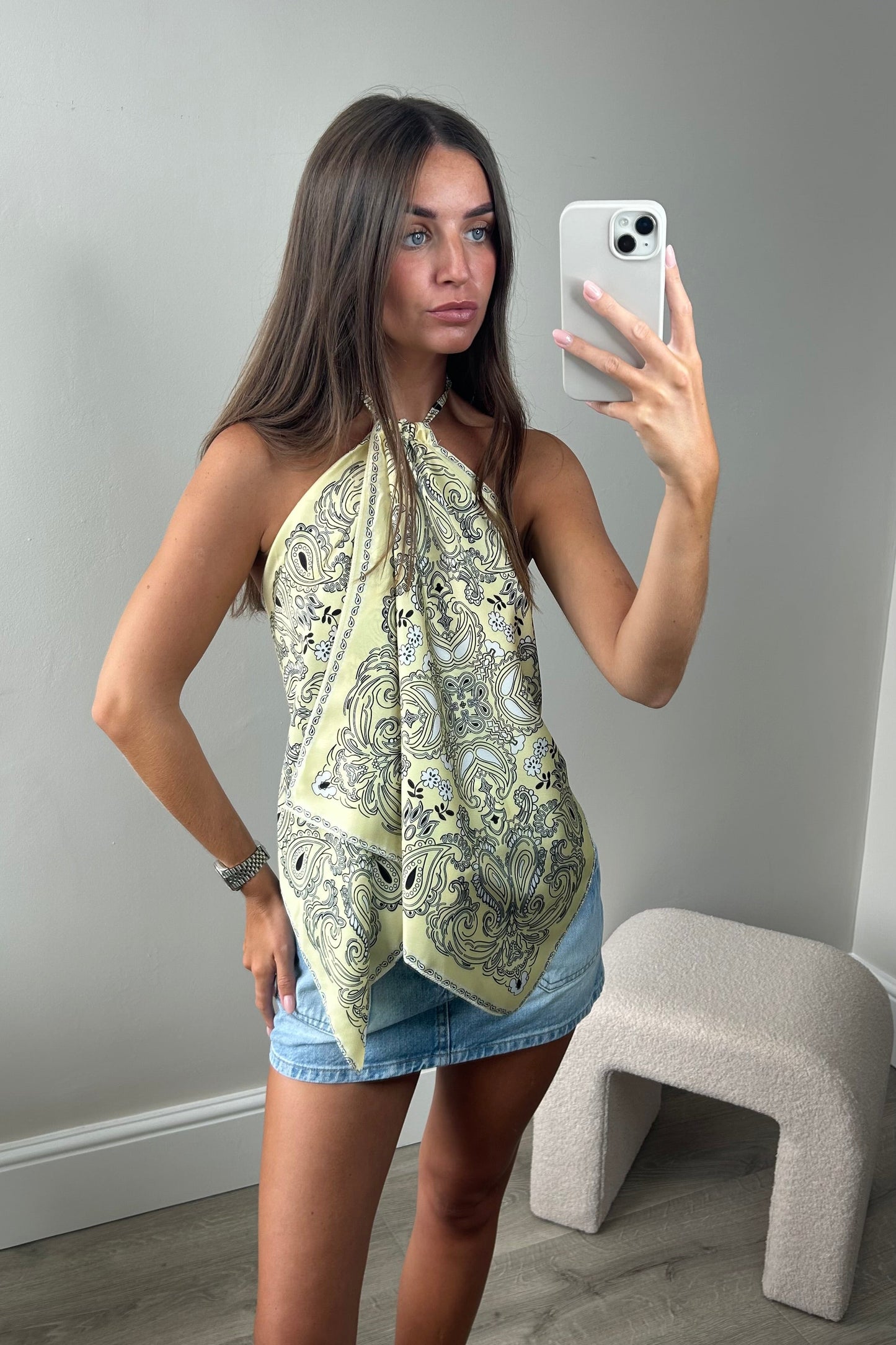 HANKY PATTERNED BACKLESS TOP - YELLOW