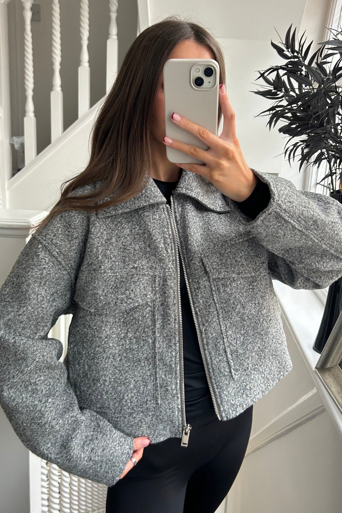 CROPPED ZIP JACKET - GREY
