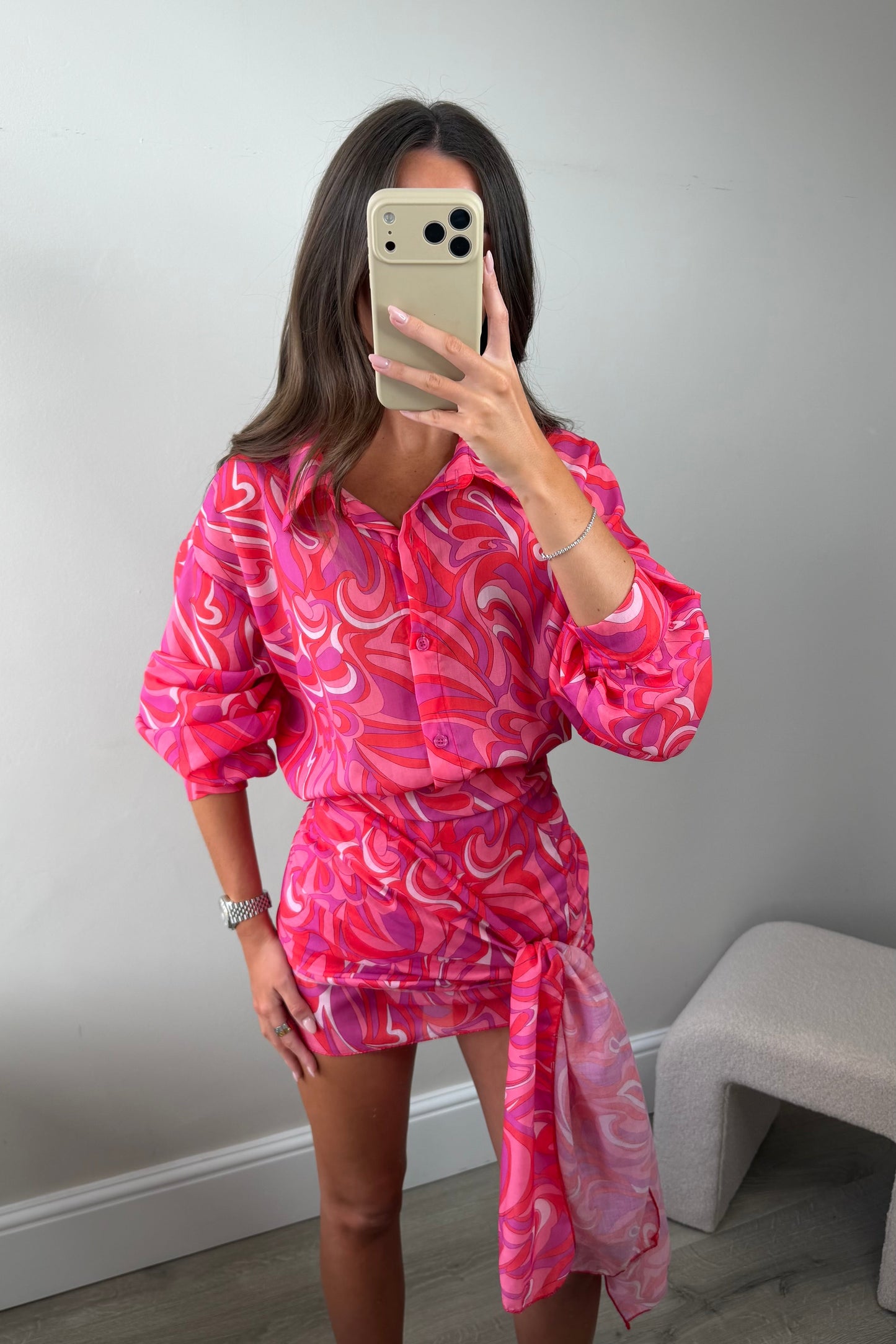 PATTERNED SHIRT & SARONG SET - PINK