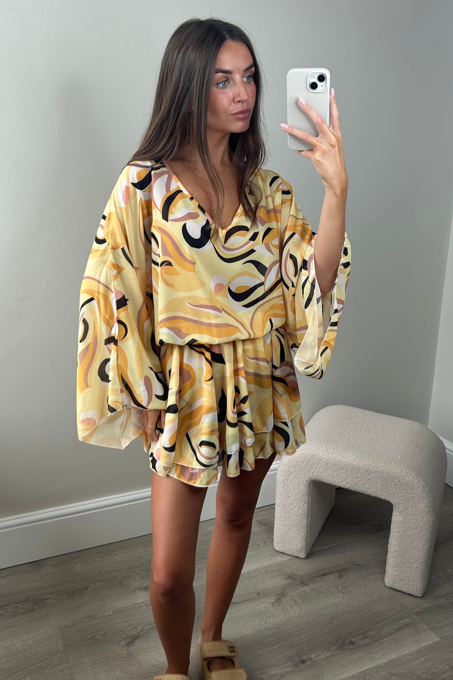 EMILY PATTERNED CHIFFON DRESS - YELLOW