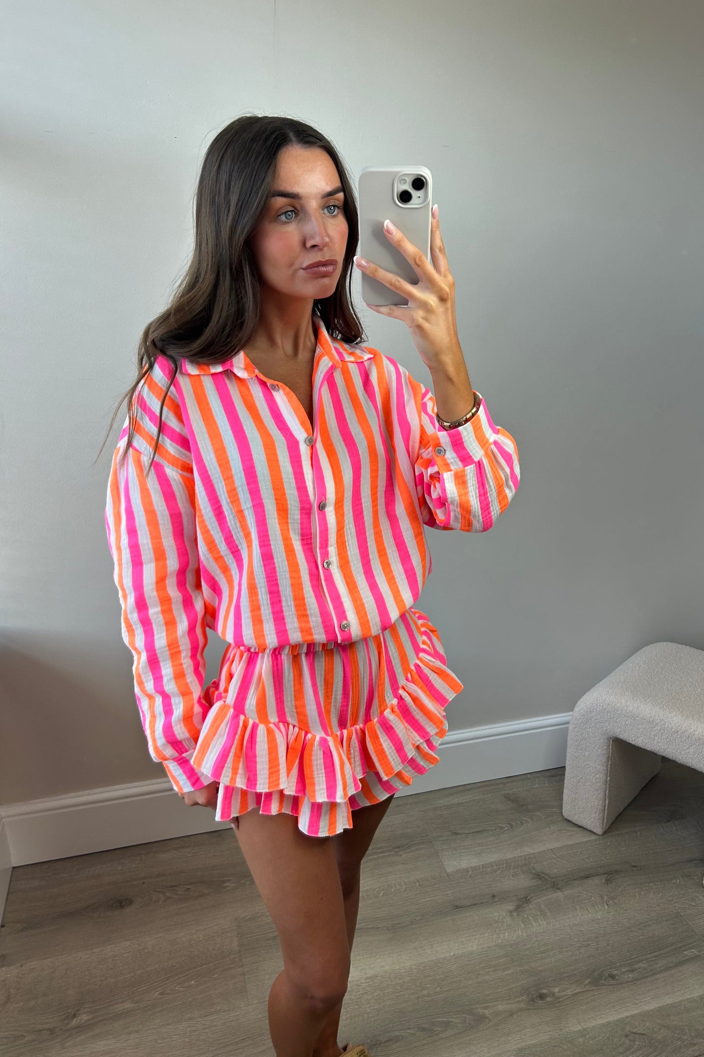 STRIPED SHIRT AND SHORTS CO ORD - PINK