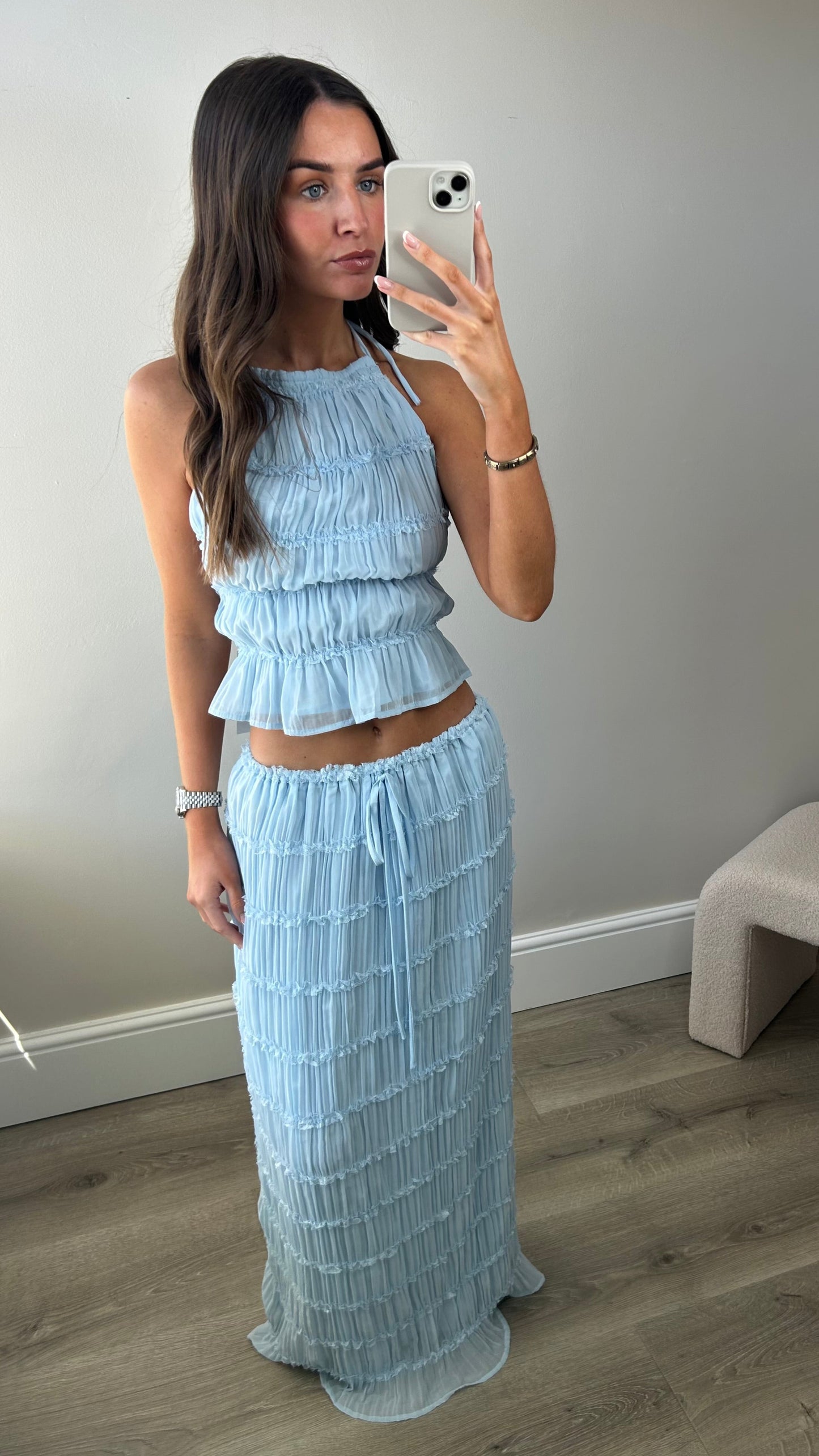 BACKLESS TOP & MAXI SKIRT CO ORD - BLUE