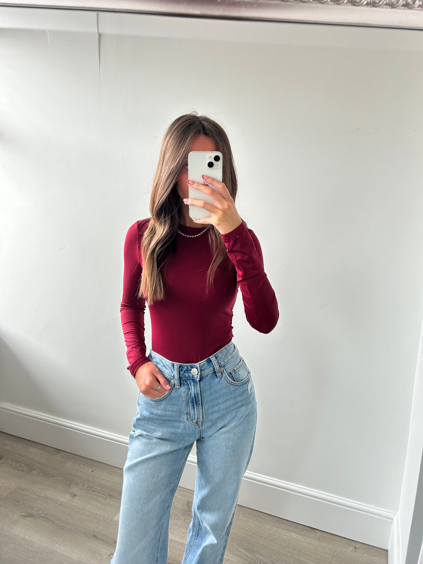 Burgundy long sleeve bodysuit