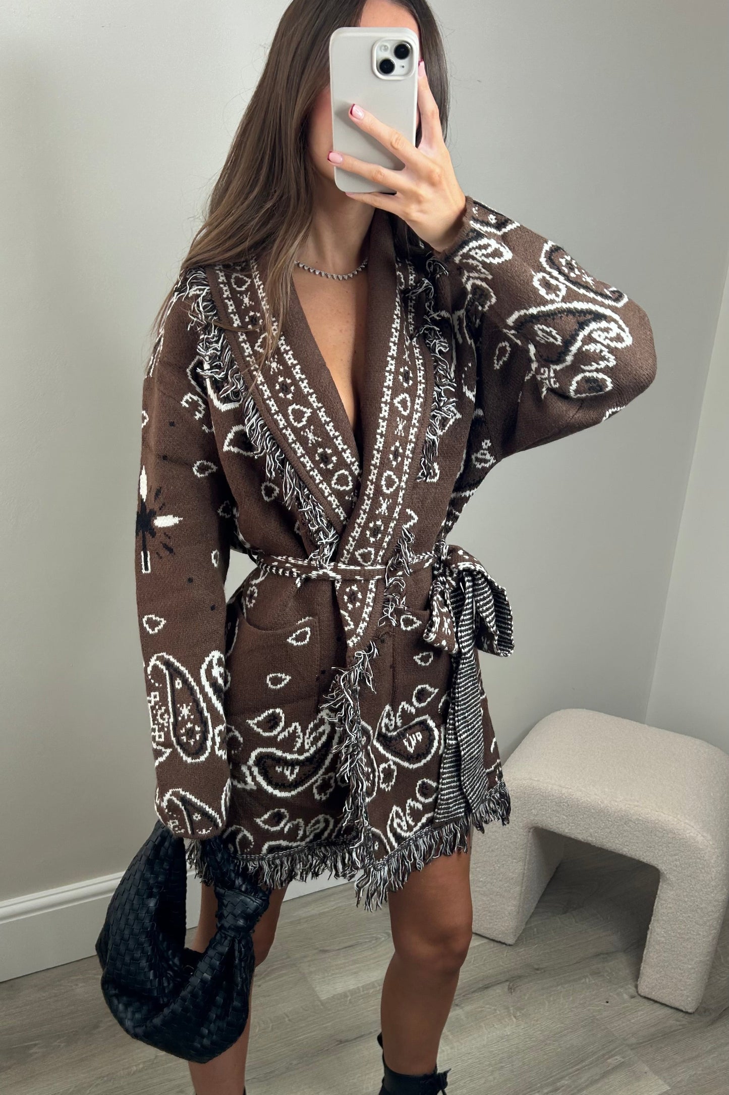 TASSEL BELT CARDIGAN - BROWN