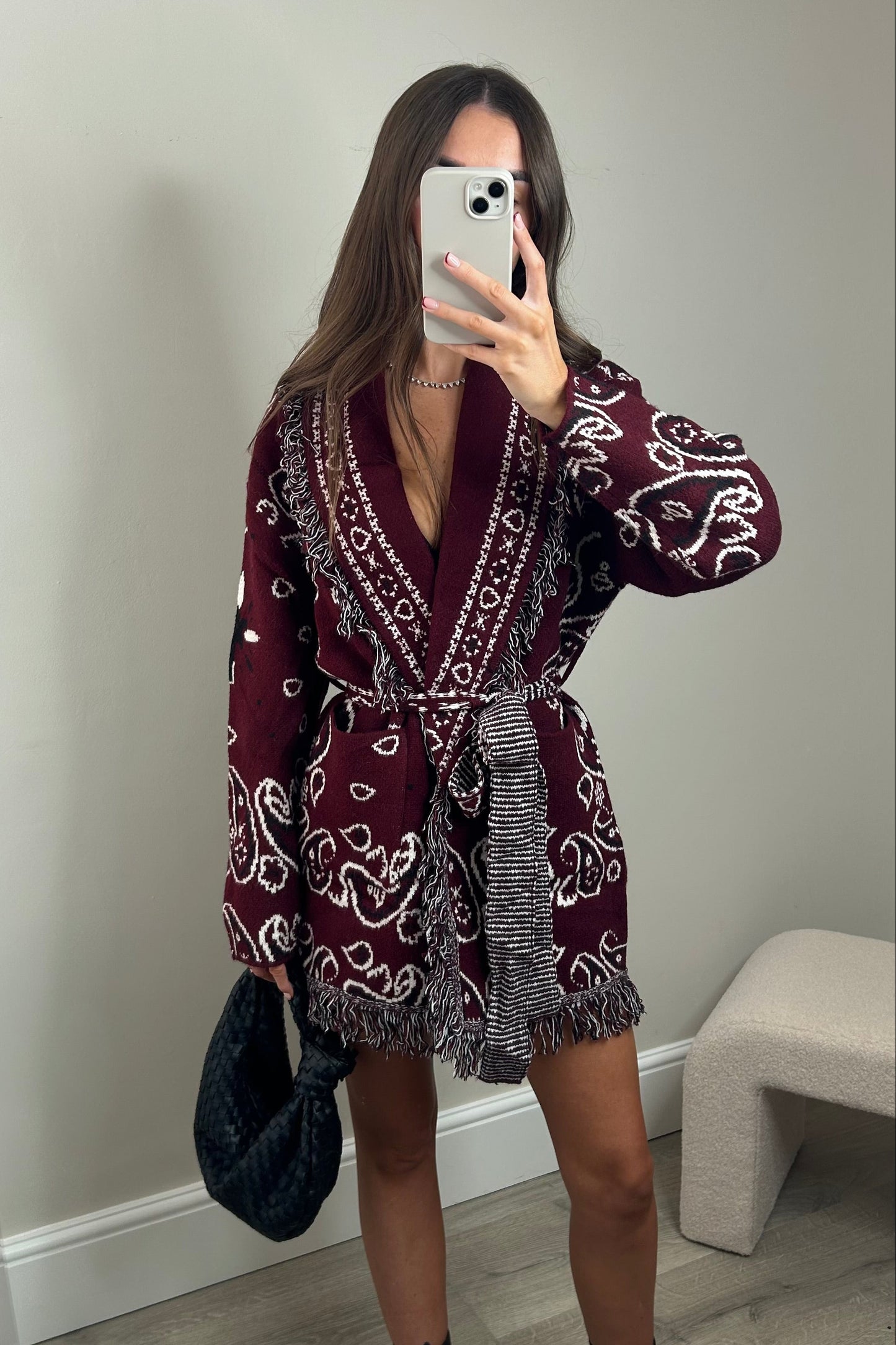 TASSEL BELT CARDIGAN - WINE