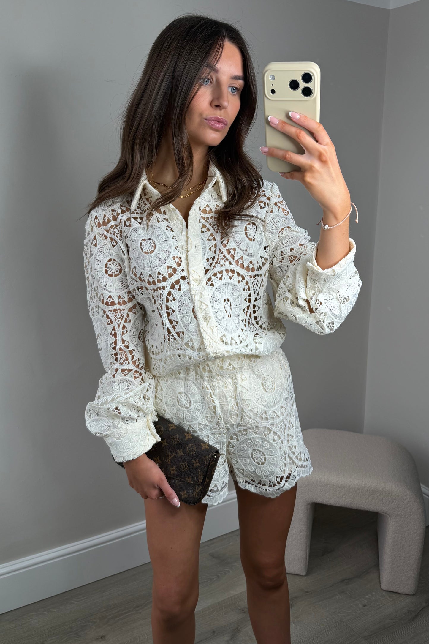 'BELLA' CROCHET SHIRT & SHORT SET - CREAM