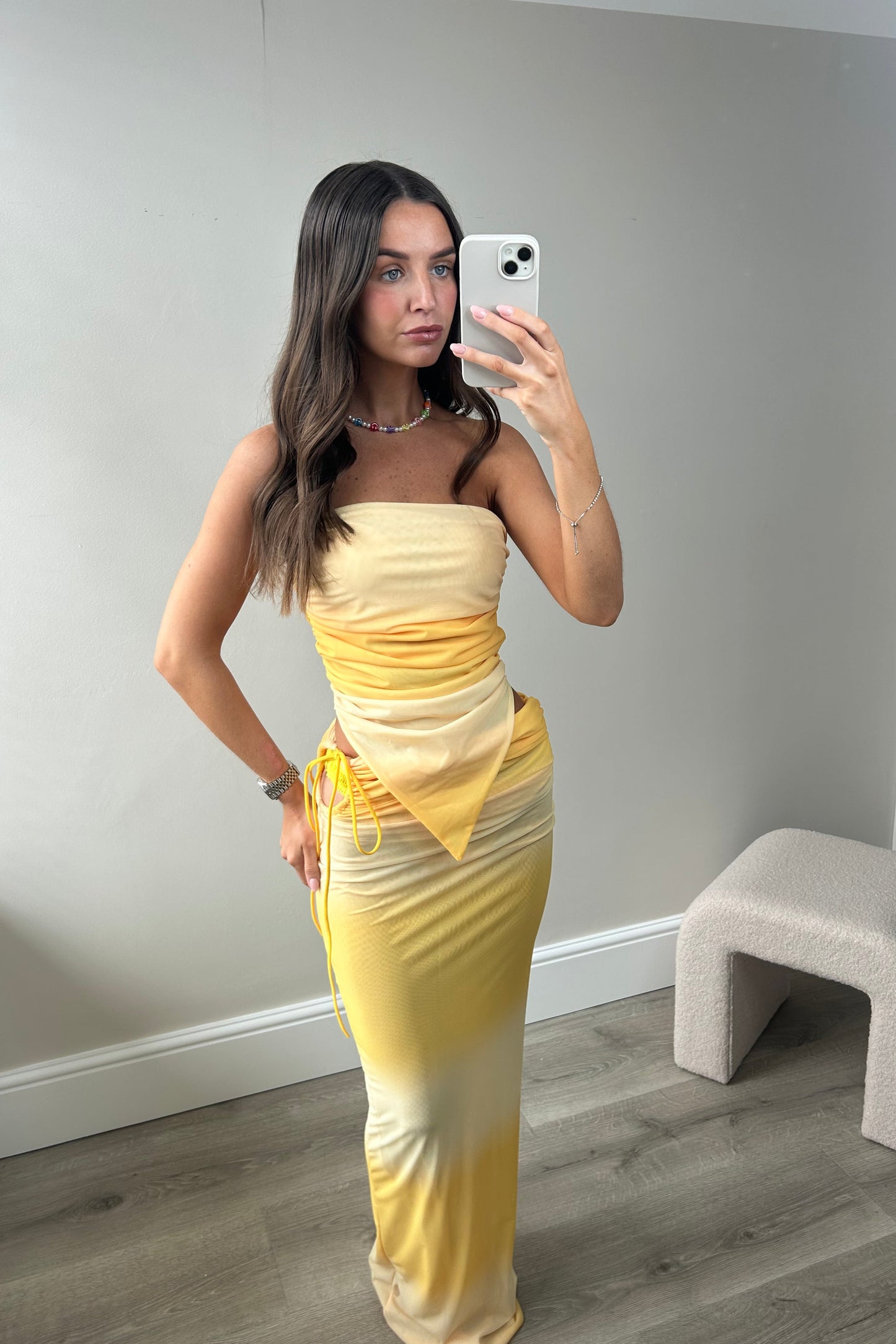 MESH TOP & MAXI SKIRT CO ORD - YELLOW