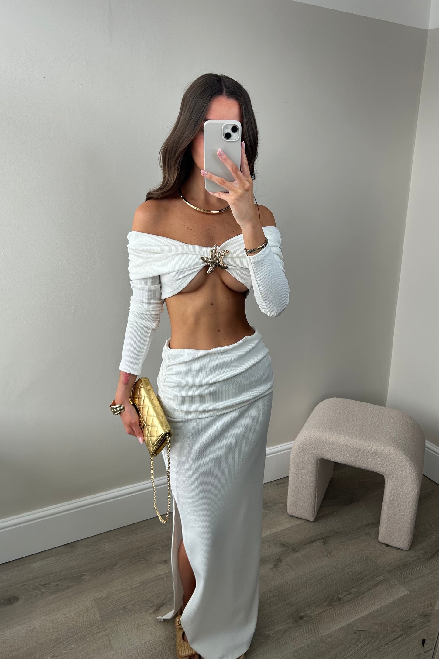 BANDAU TOP & SPLIT SKIRT - WHITE