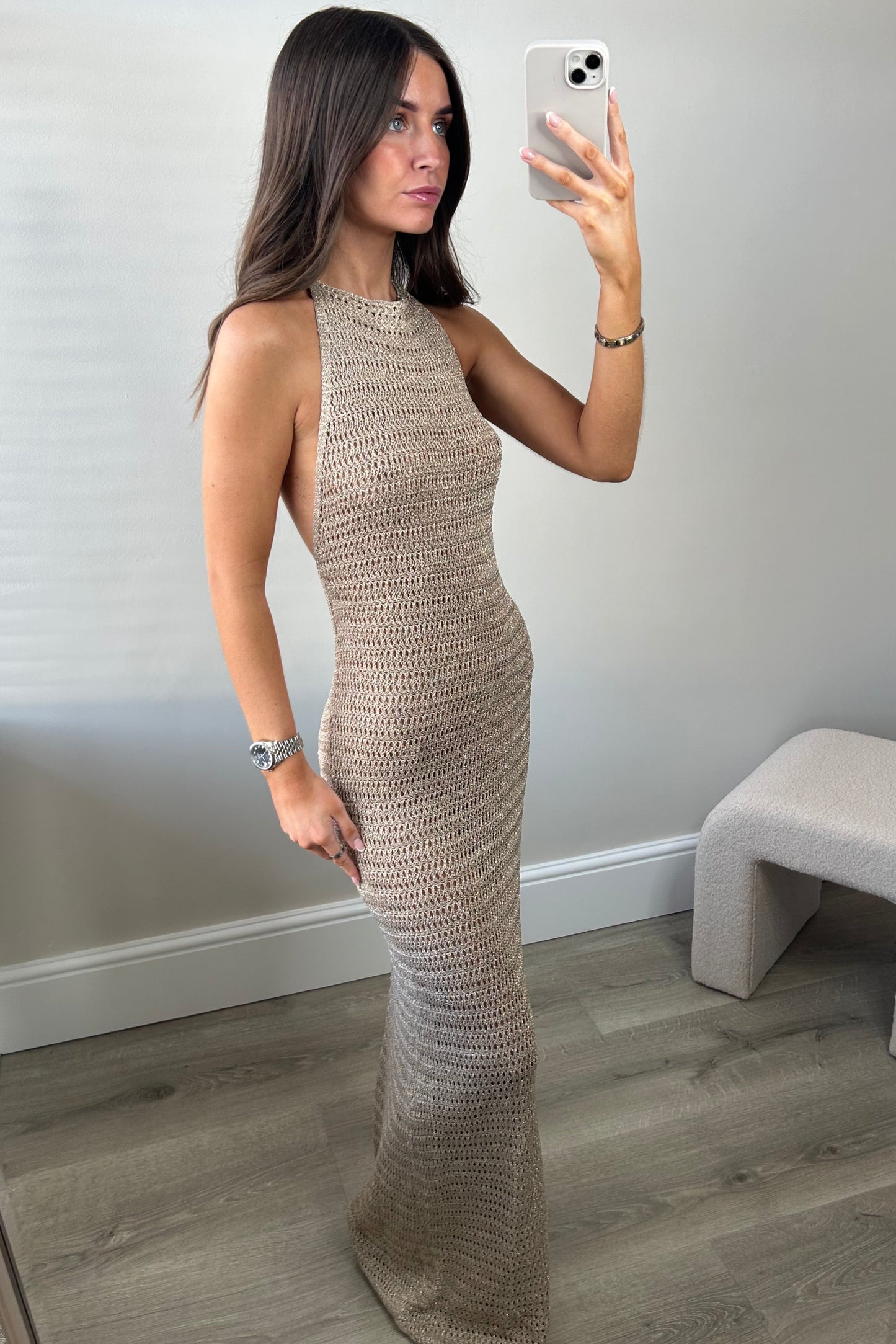 Metallic Long Backless Dress