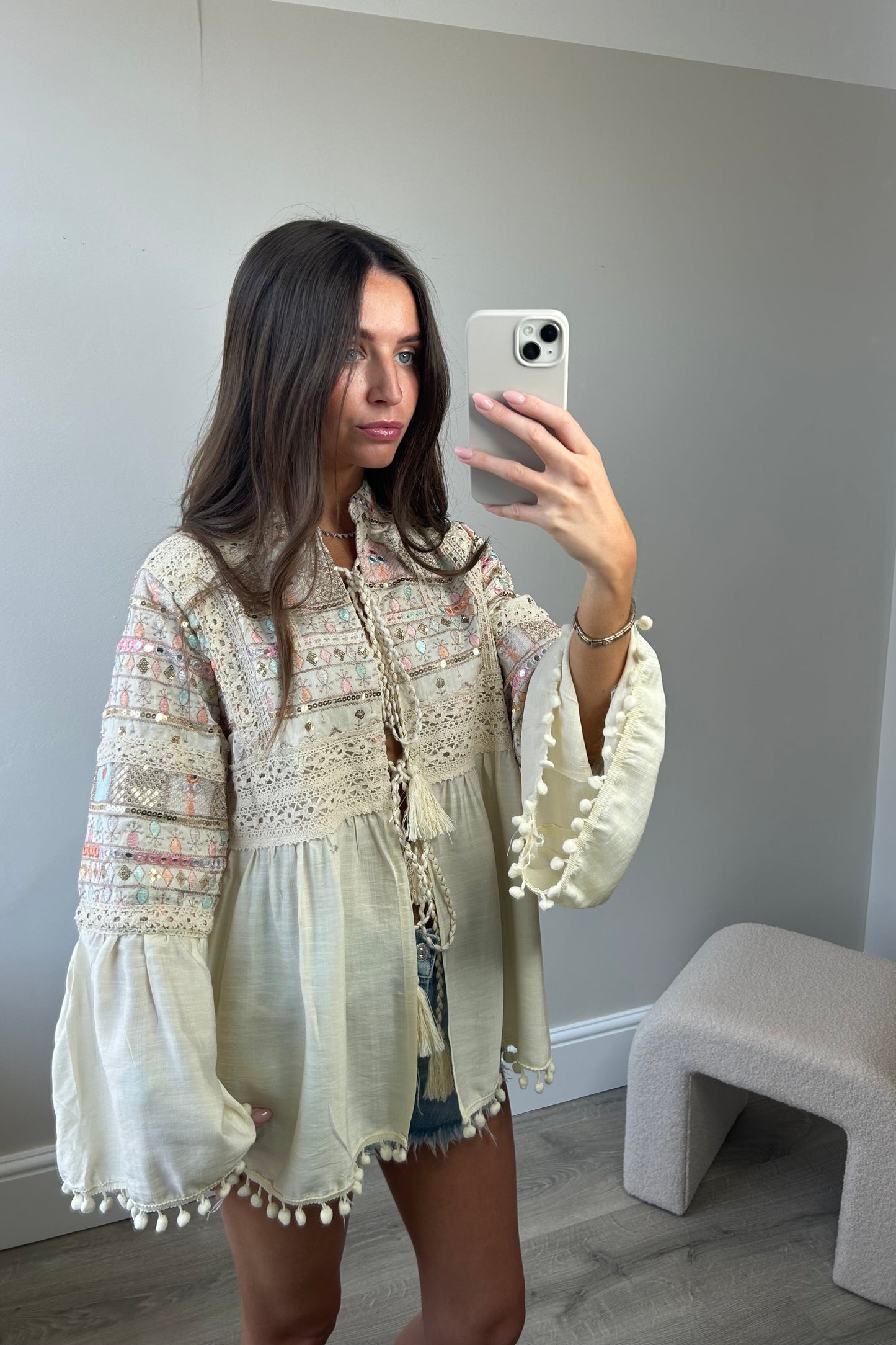 EMBROIDERED SEQUIN JACKET - BEIGE