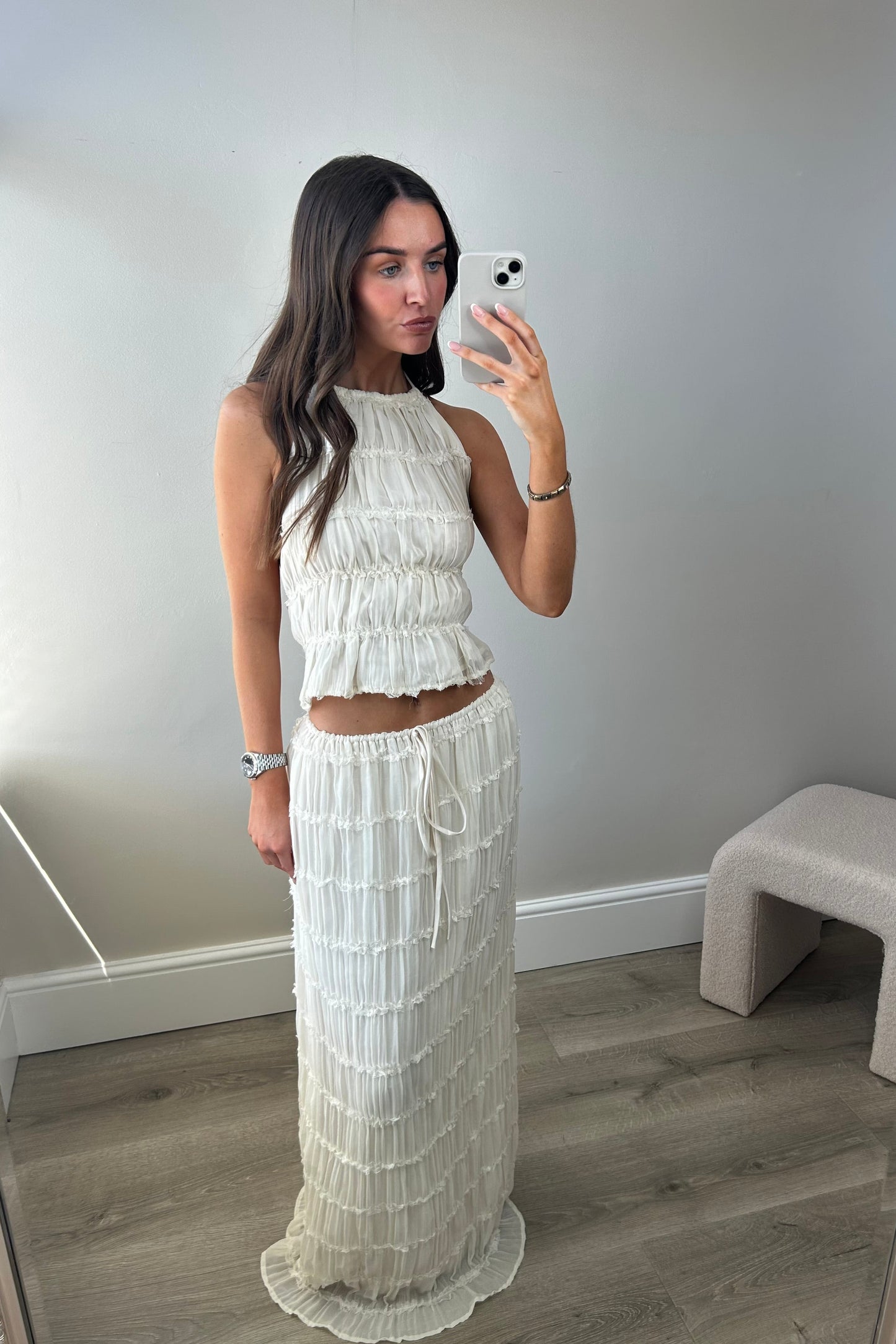 BACKLESS TOP & MAXI SKIRT CO ORD - CREAM