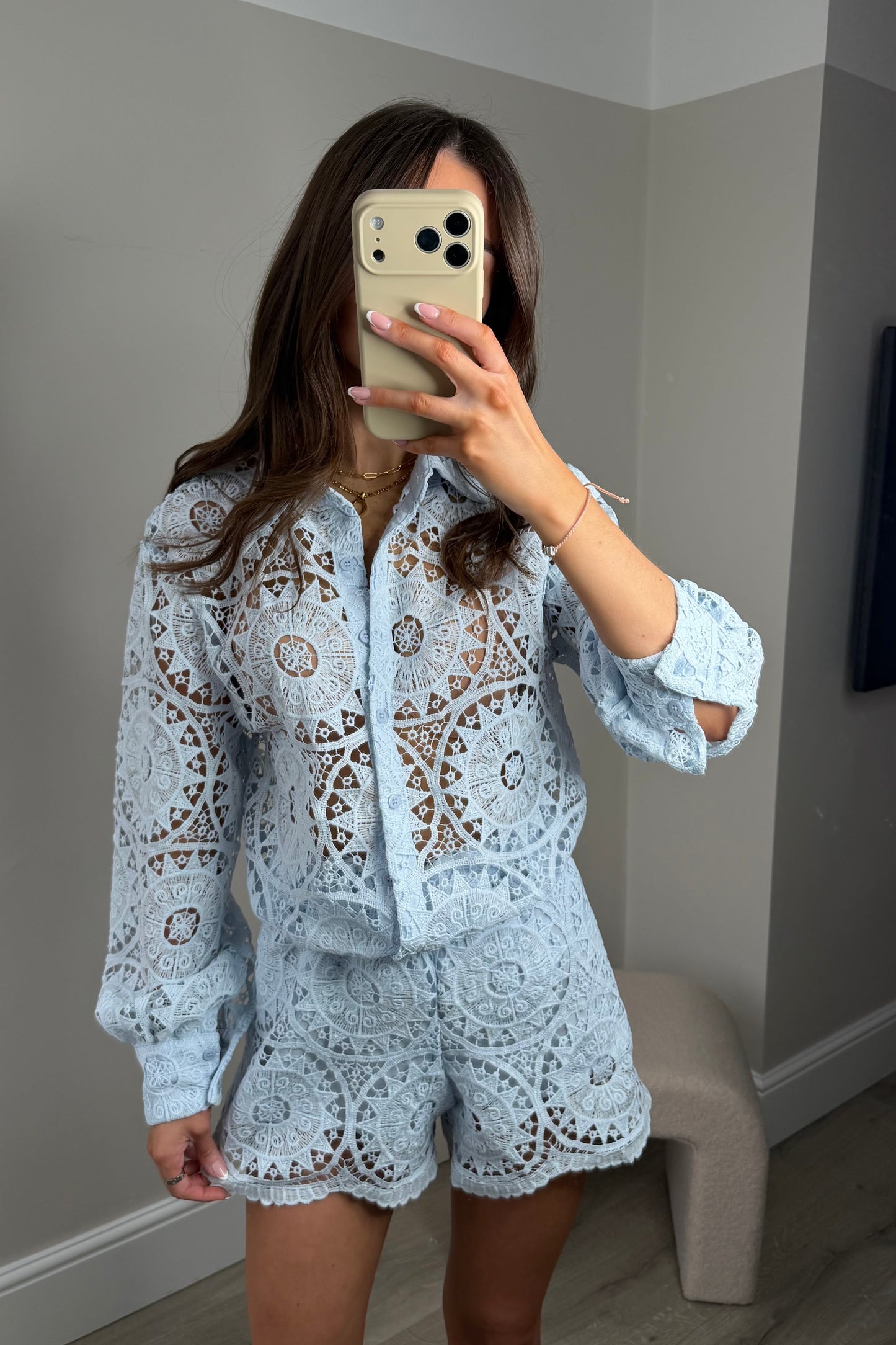 ‘BELLA’ CROCHET SHIRT & SHORT SET - BLUE
