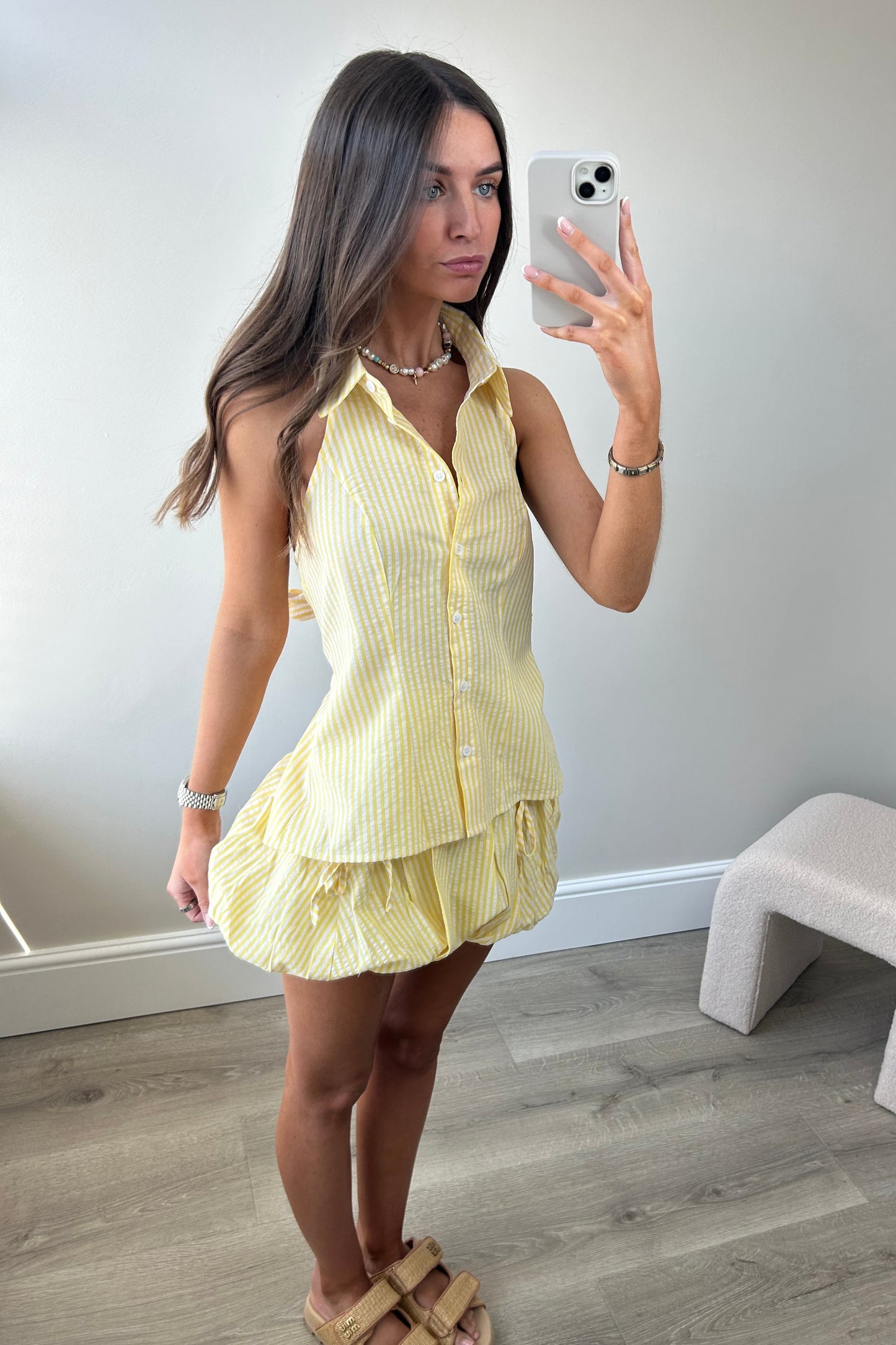 BACKLESS TOP & BUBBLE SKIRT - YELLOW