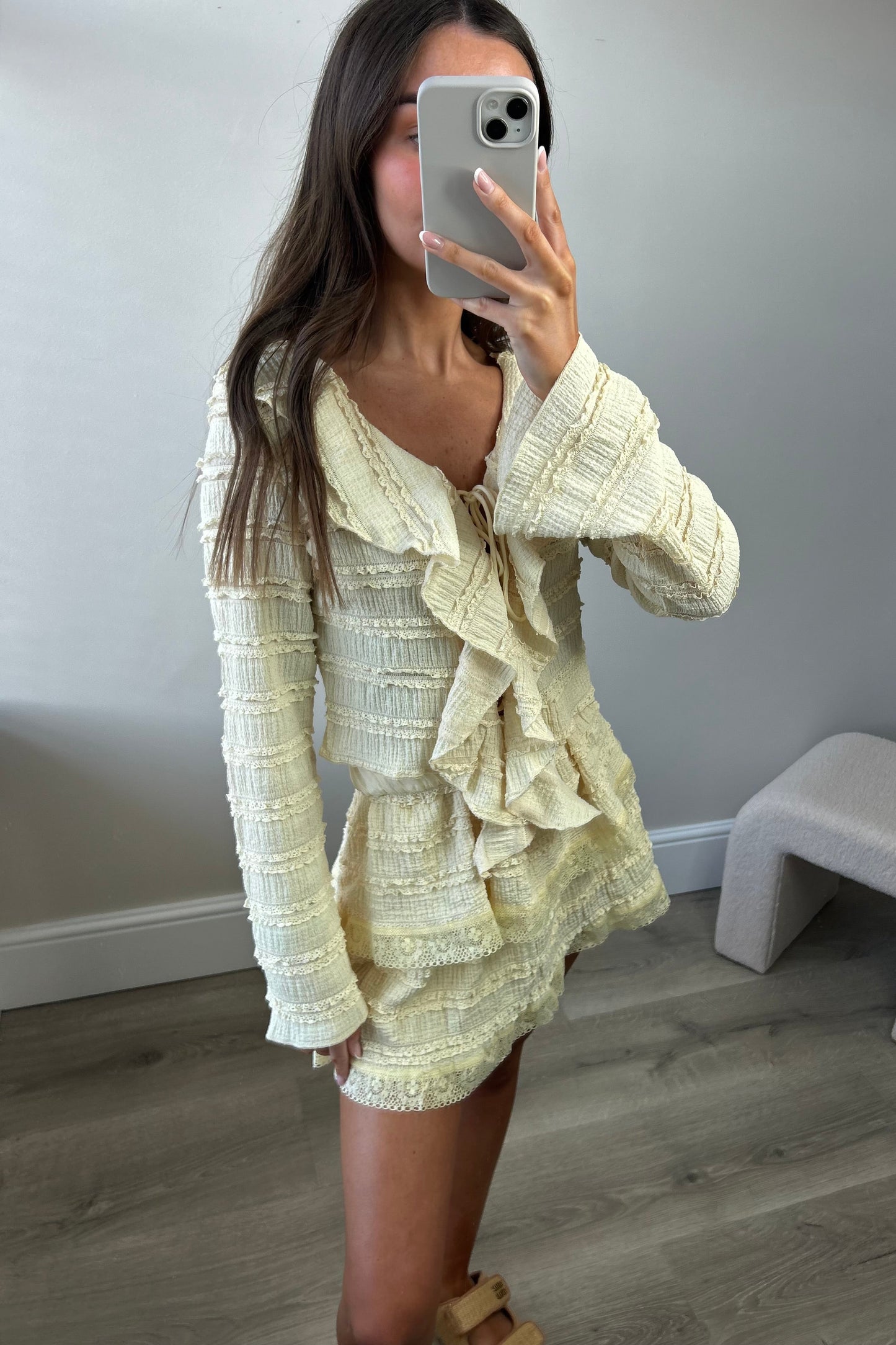 FRILL BLOUSE & SKIRT CO ORD - LEMON