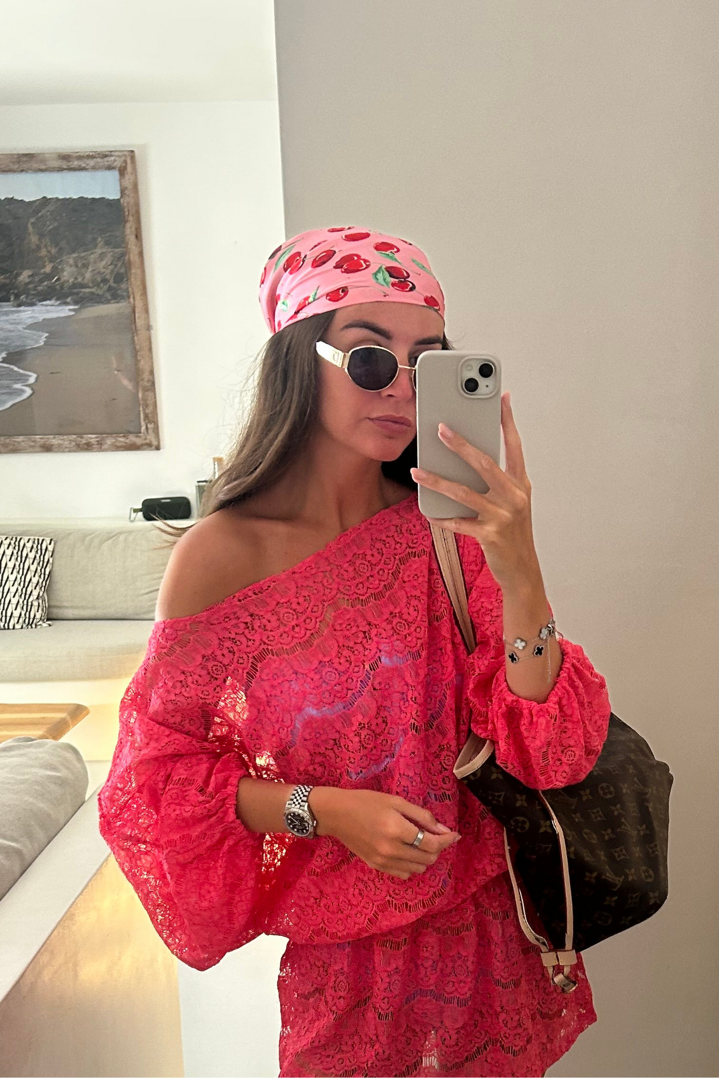 PINK LACE BEACH COVER UP