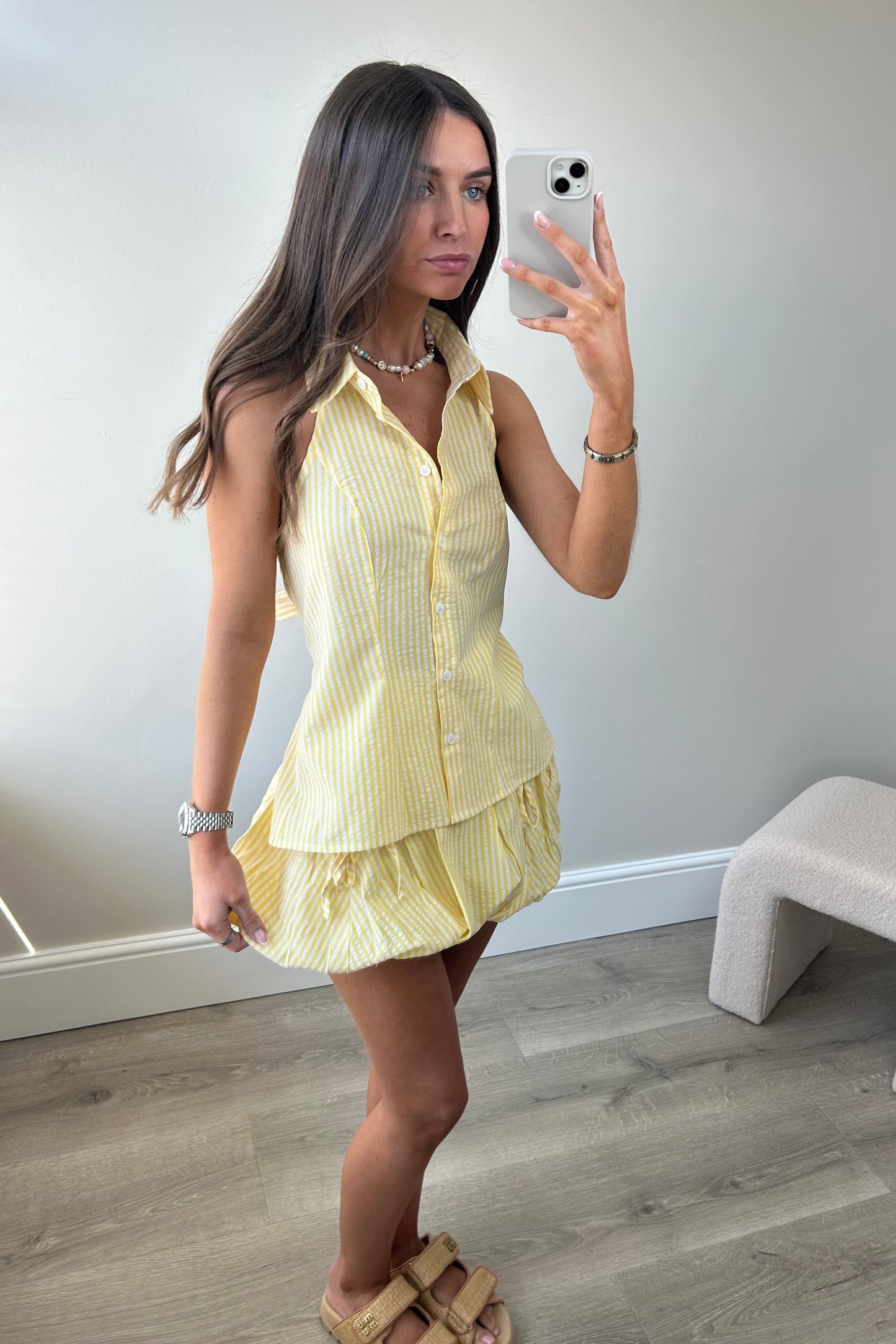 BACKLESS TOP & BUBBLE SKIRT - YELLOW
