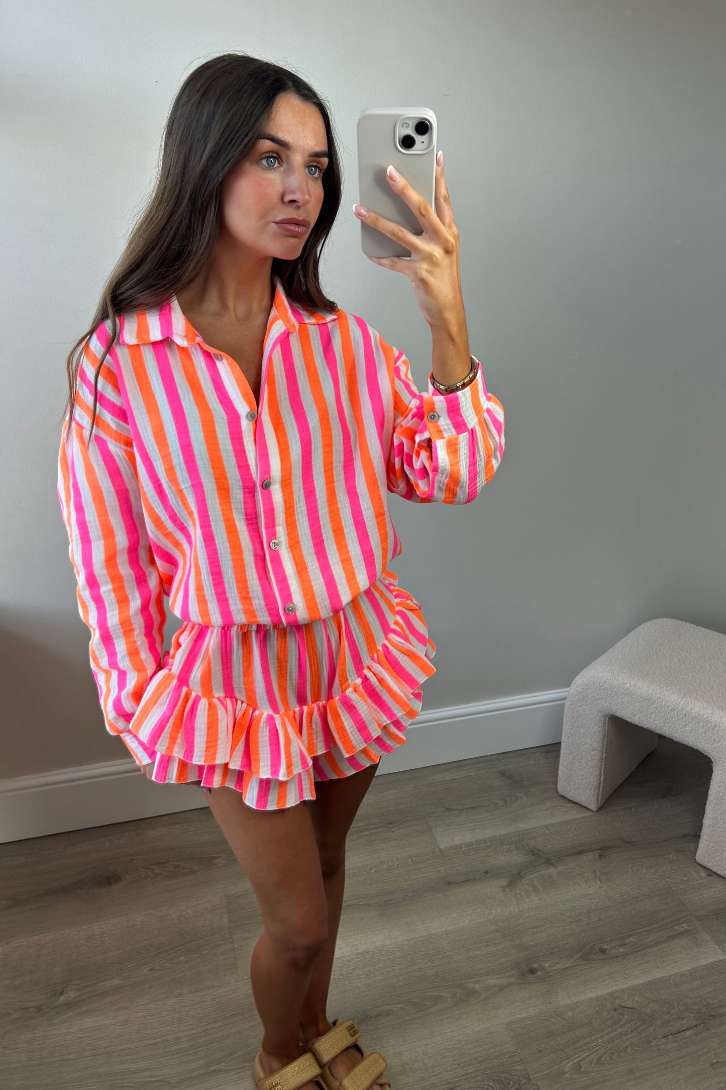 STRIPED SHIRT AND SHORTS CO ORD - PINK