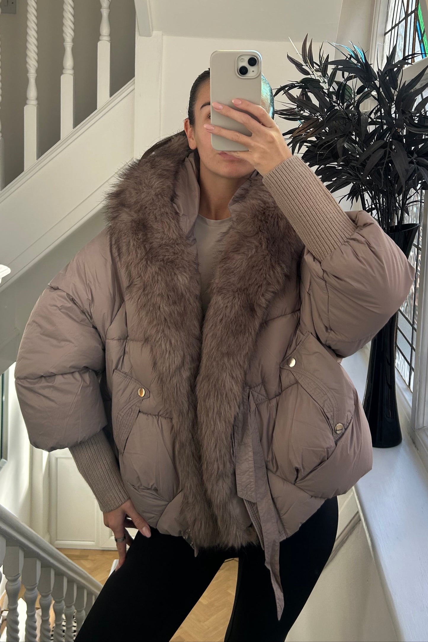 PUFFER HOODED FAUX FUR TRIM COAT