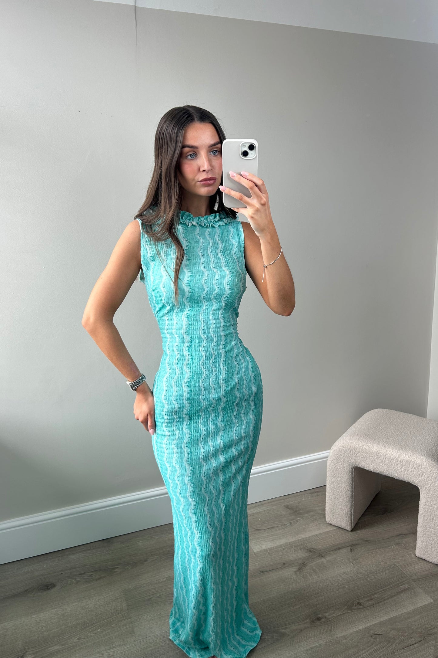 FRILL BACKLESS LONG DRESS - BLUE