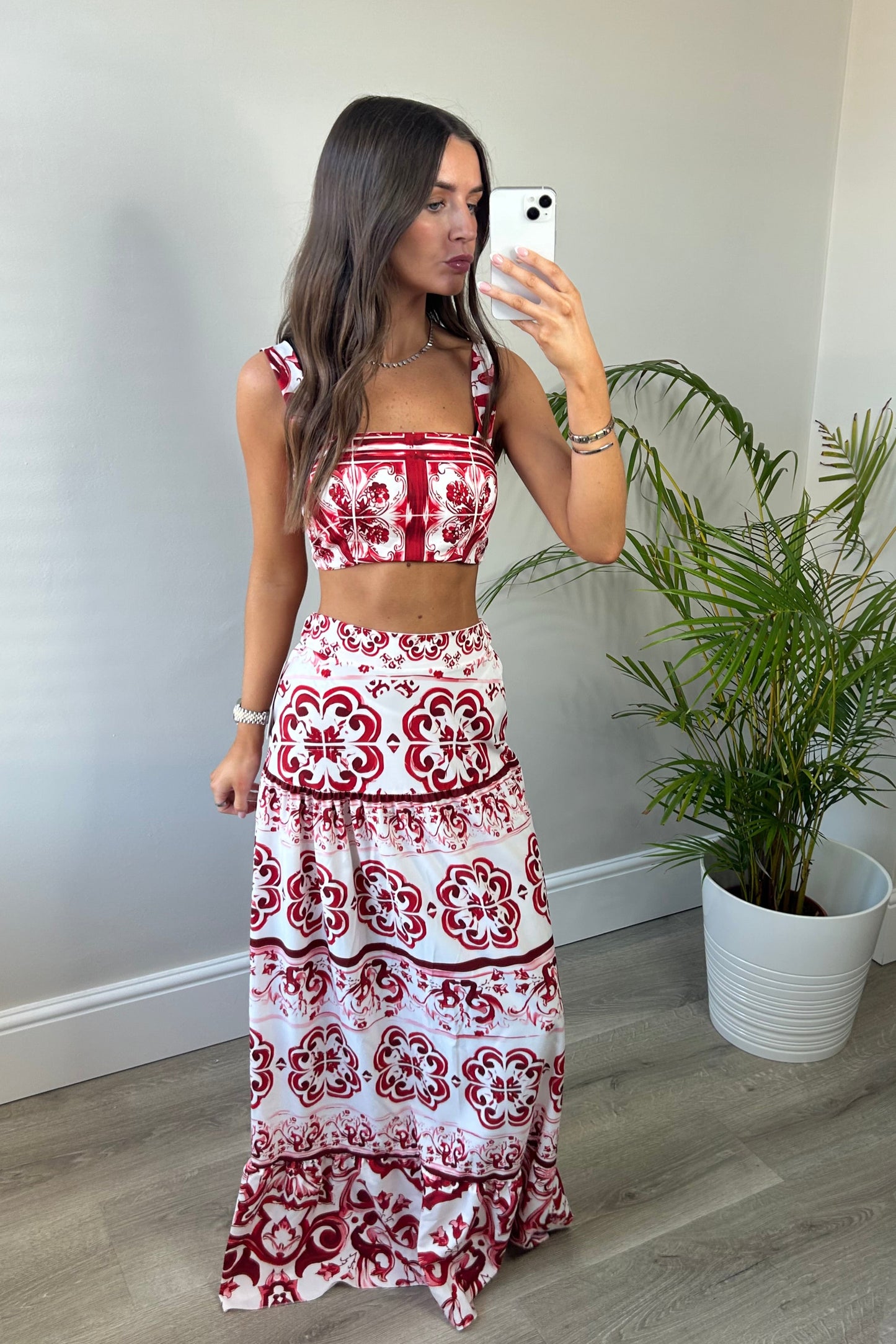 ‘DOLCE’ Red Floral Top & Maxi Skirt Co-ord