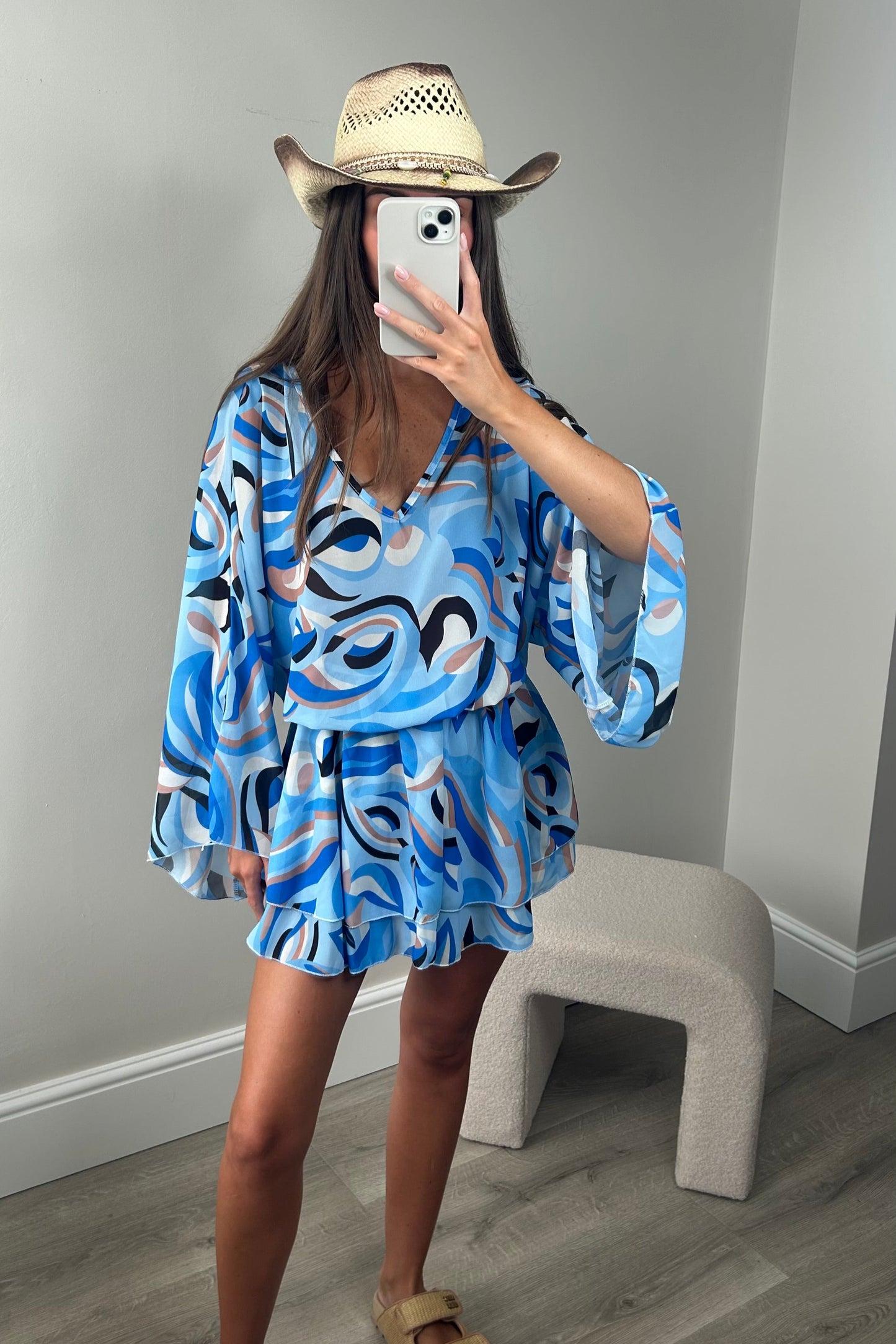 EMILY PATTERNED CHIFFON DRESS - BLUE