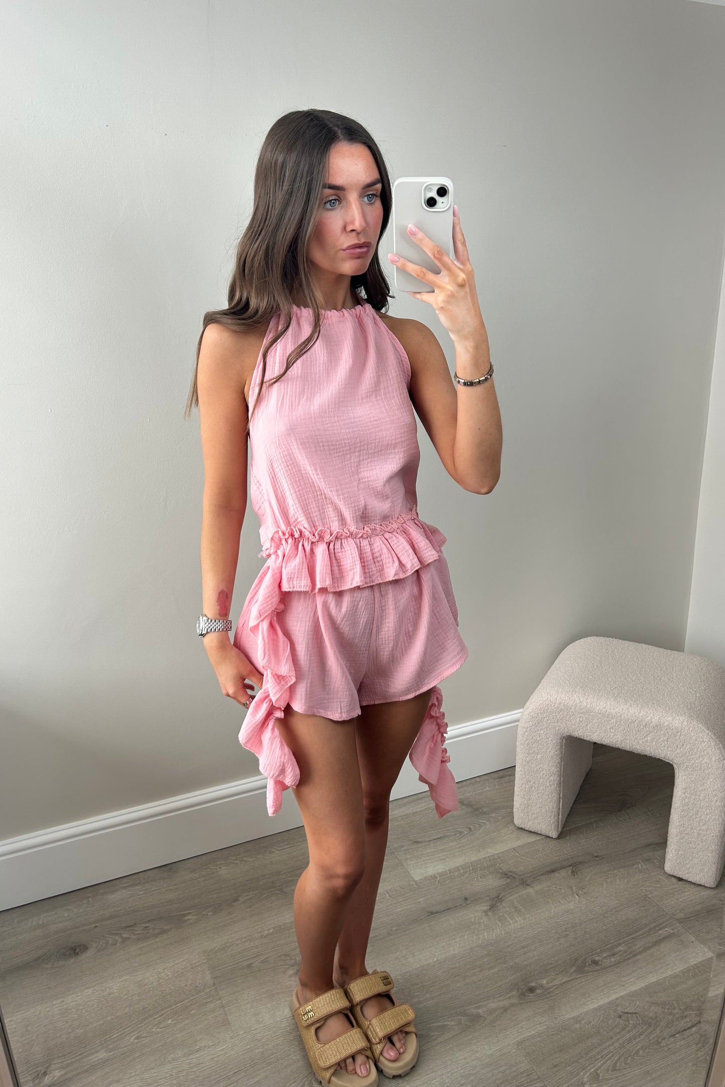 RUFFLE TOP & SHORTS CO ORD - PINK