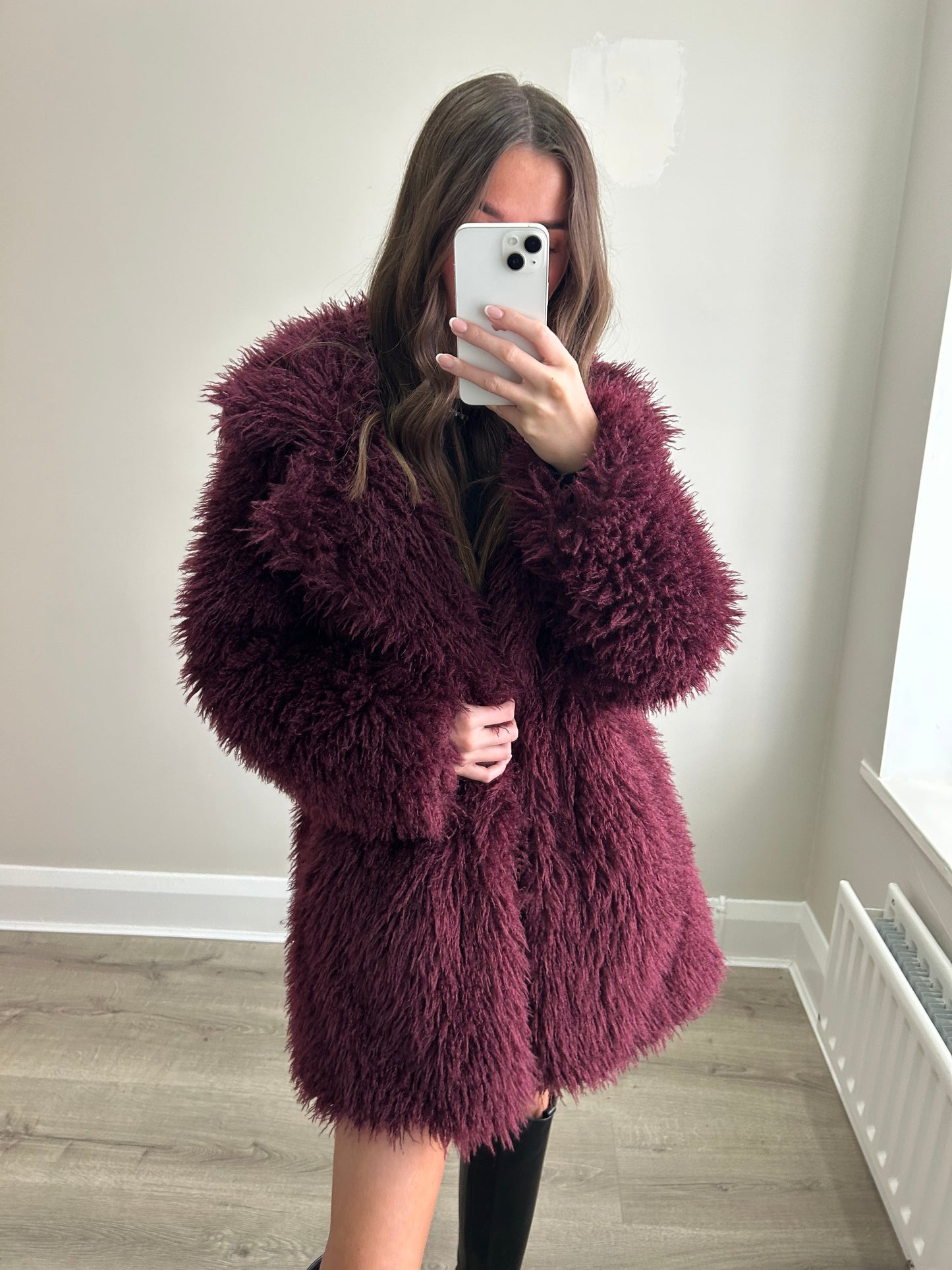 Burgundy fur coat