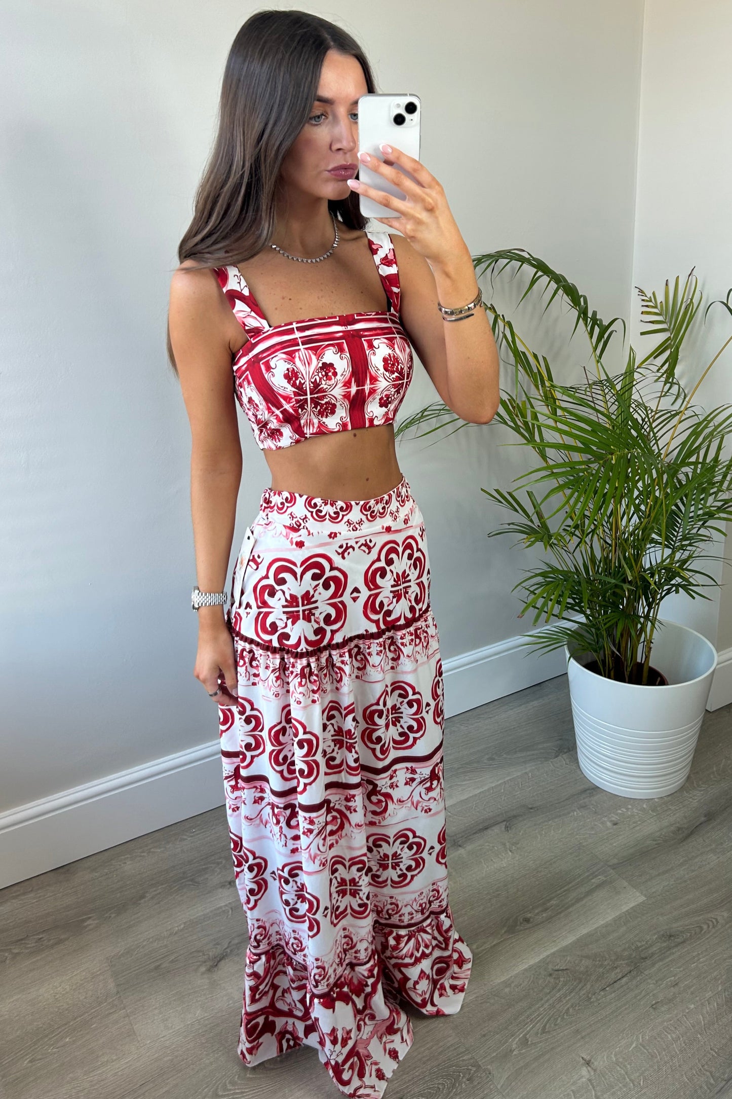 ‘DOLCE’ Red Floral Top & Maxi Skirt Co-ord