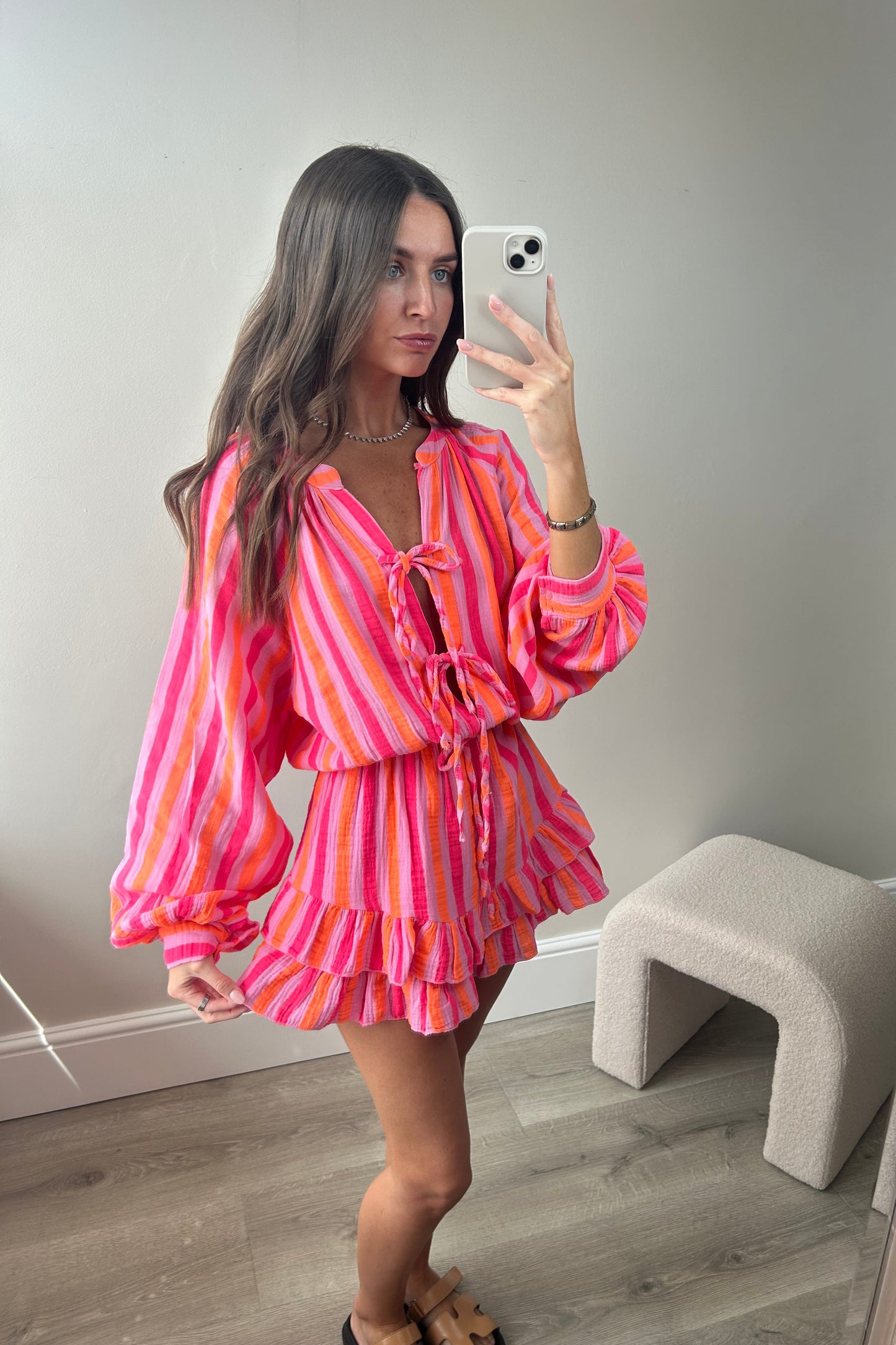 STRIPED PLAYSUIT - PINK