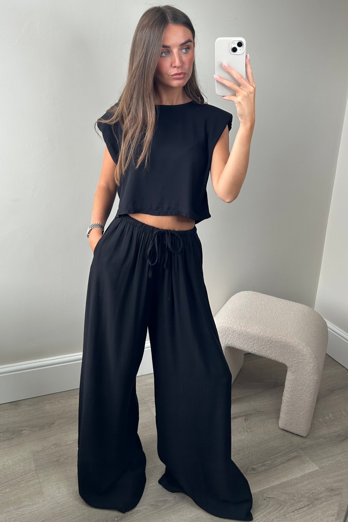 WIDE LEG LOUNGE SET - BLACK