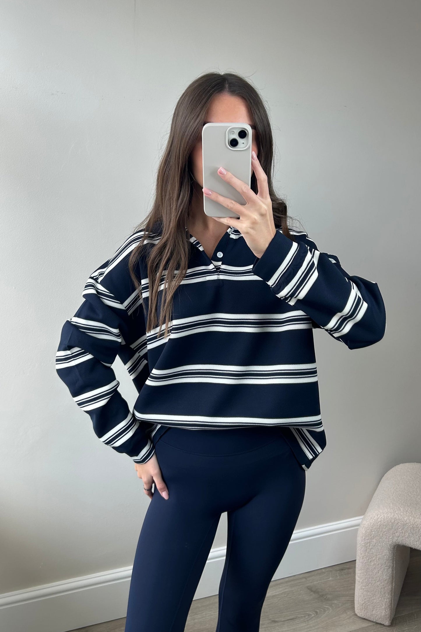 STRIPED LONG SLEEVE RUGBY TOP - NAVY