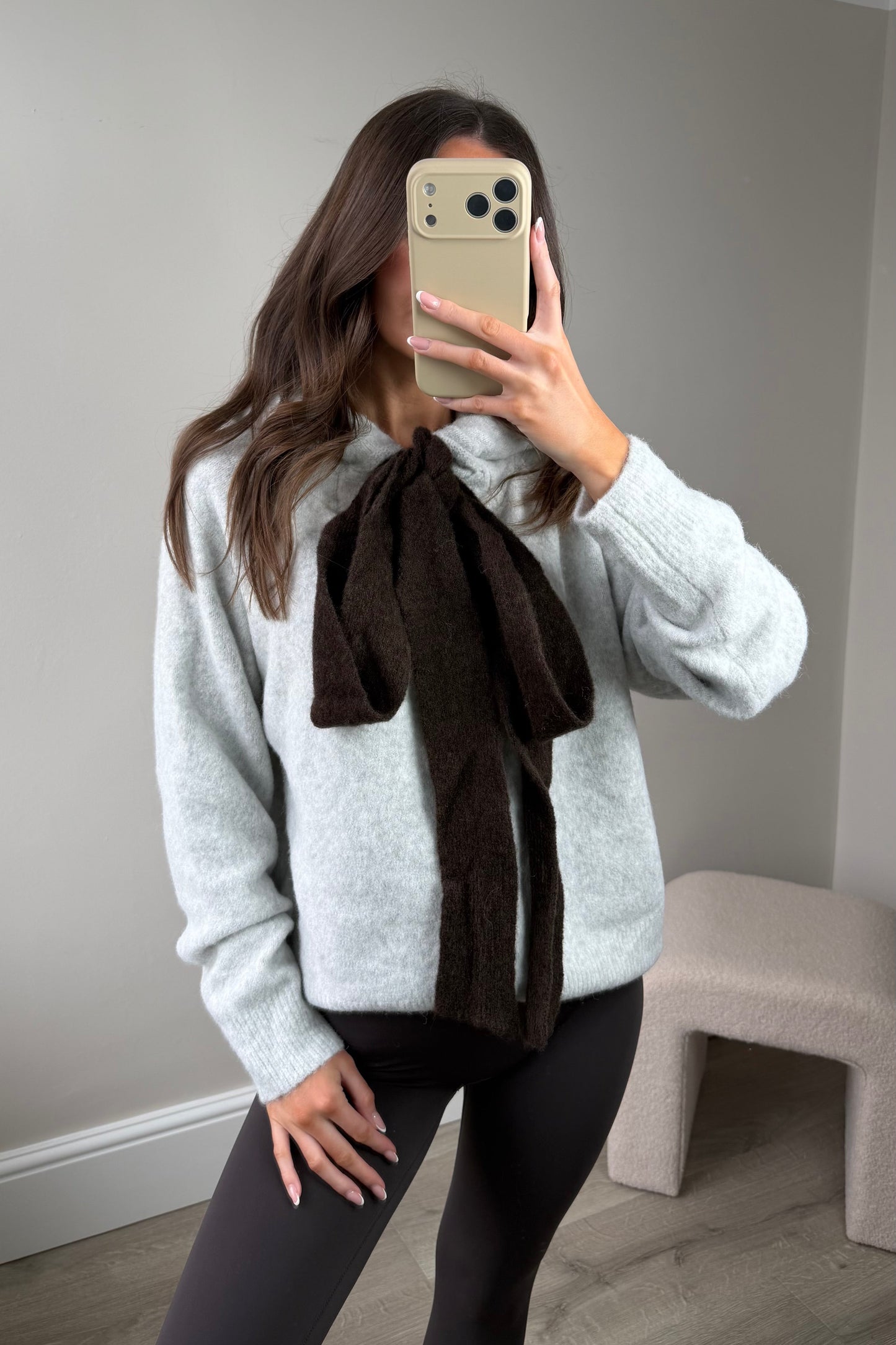 KNITTED TIE HOODIE - GREY