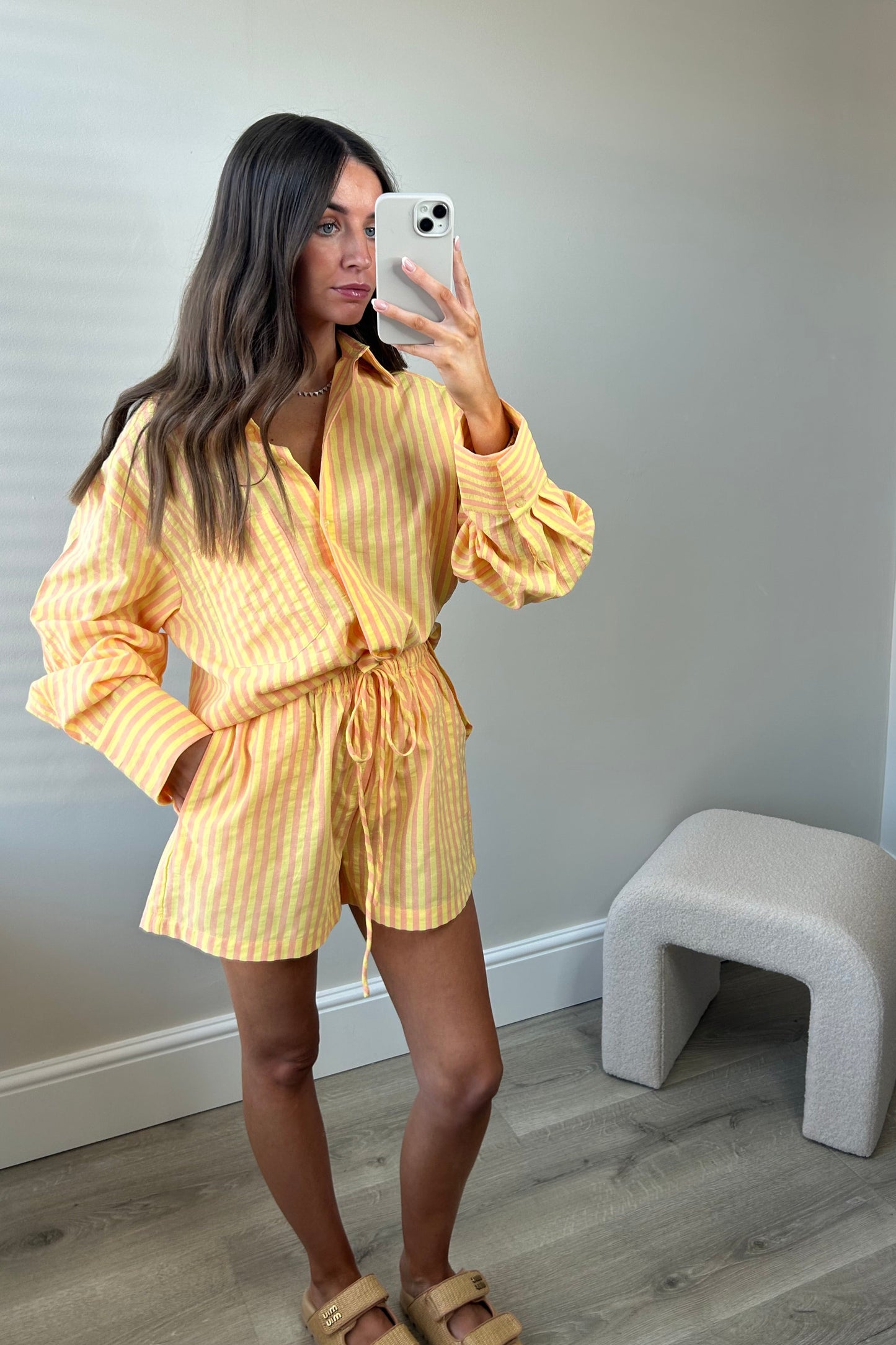 Yellow Striped Shirt & Short Set