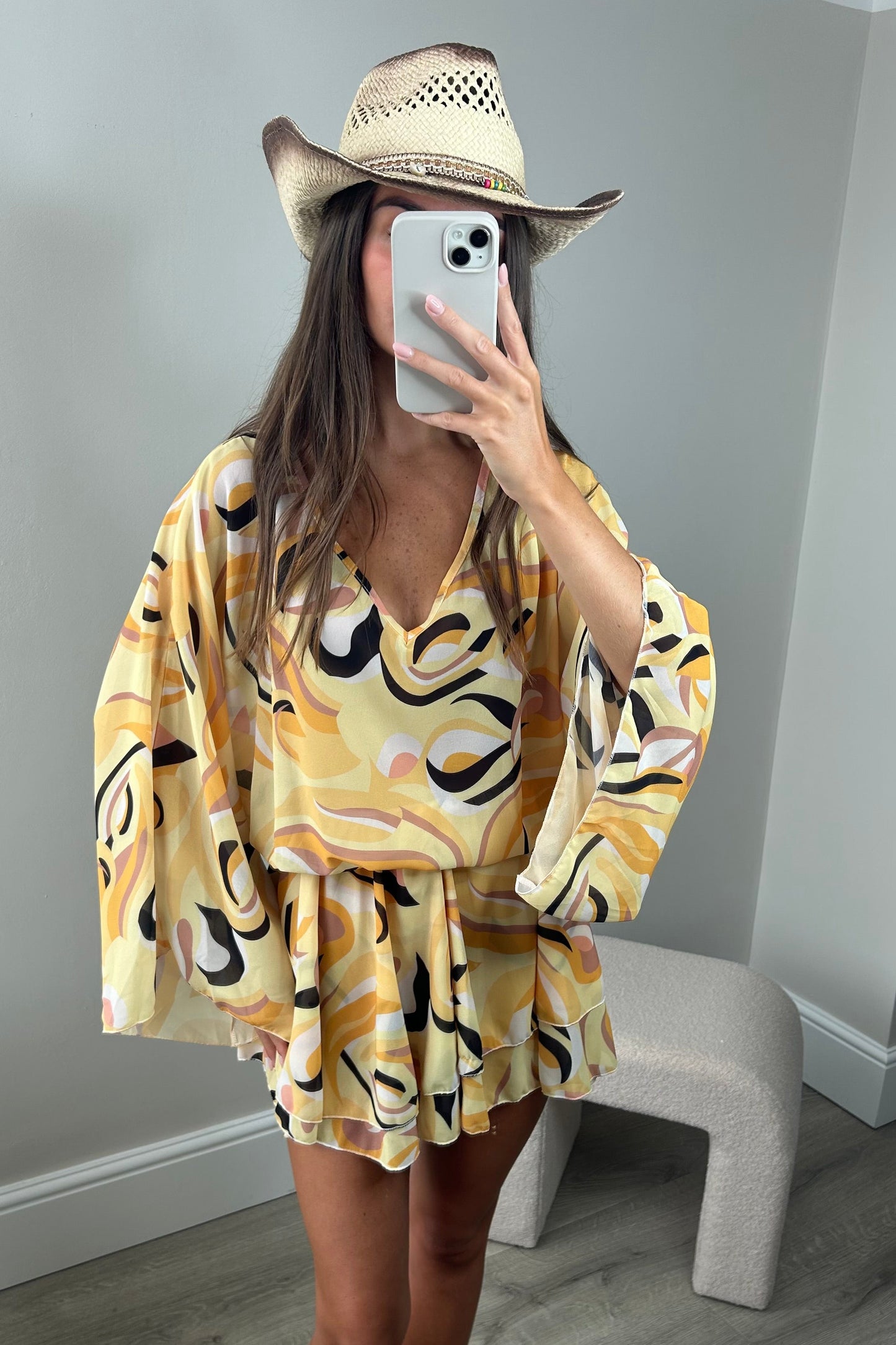 EMILY PATTERNED CHIFFON DRESS - YELLOW
