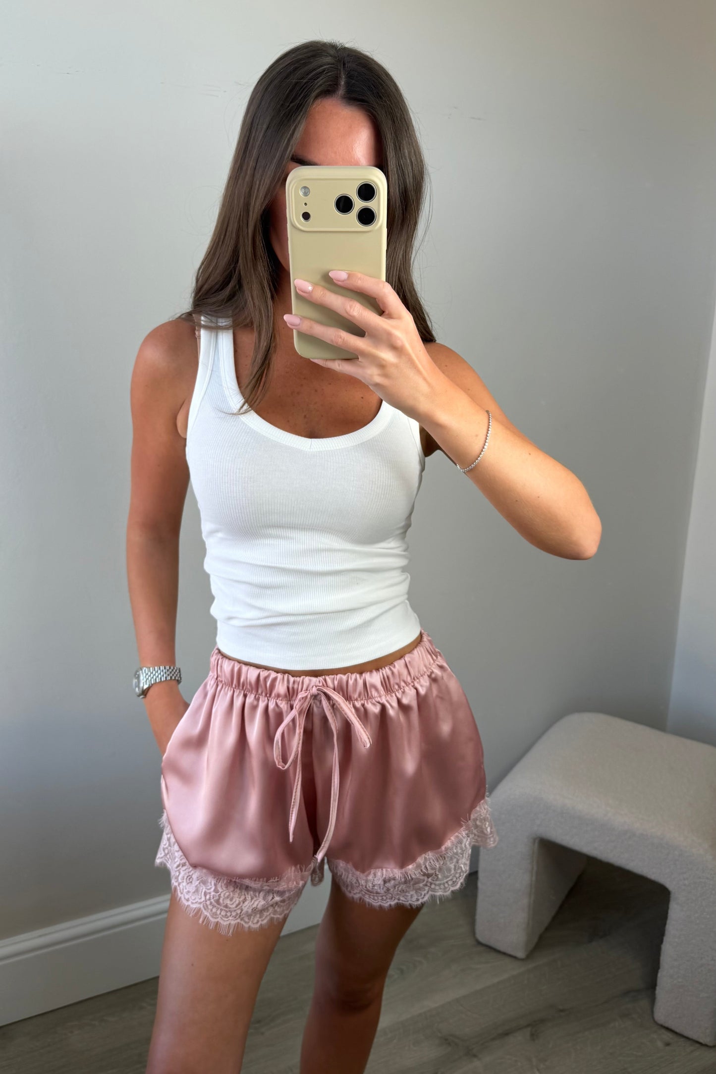PINK LACE SHORTS