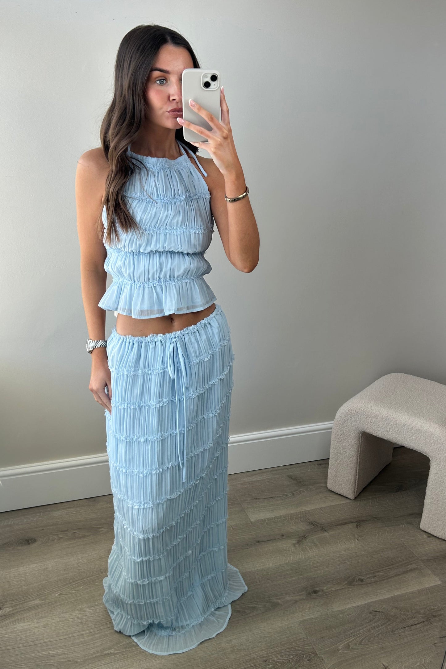 BACKLESS TOP & MAXI SKIRT CO ORD - BLUE