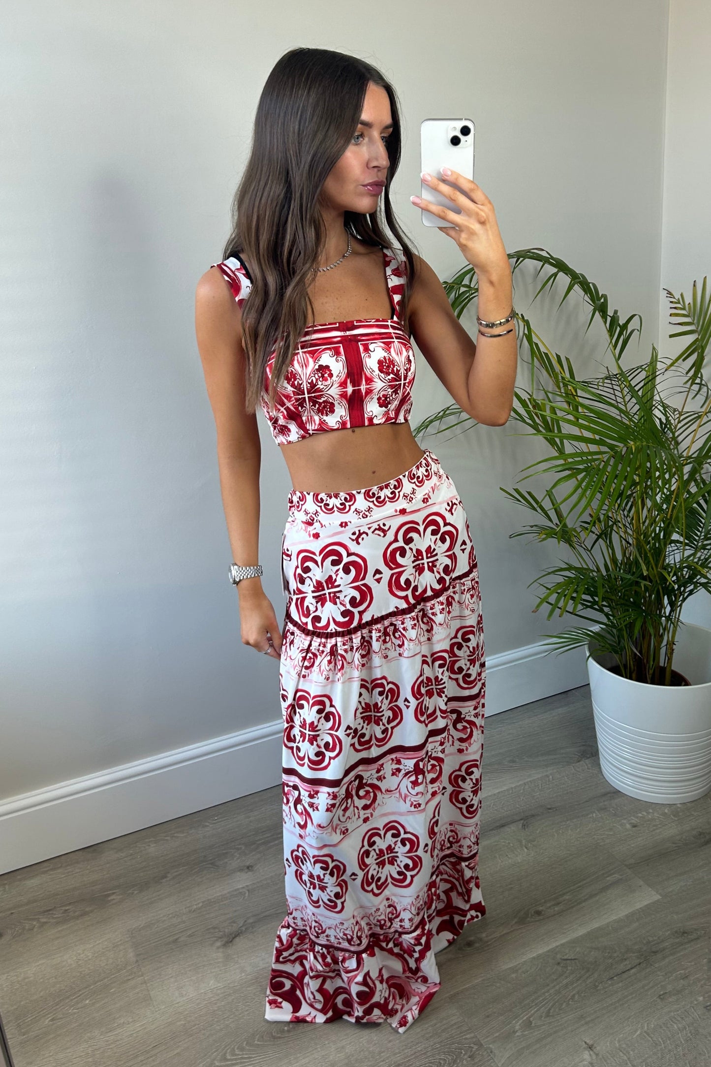 ‘DOLCE’ Red Floral Top & Maxi Skirt Co-ord