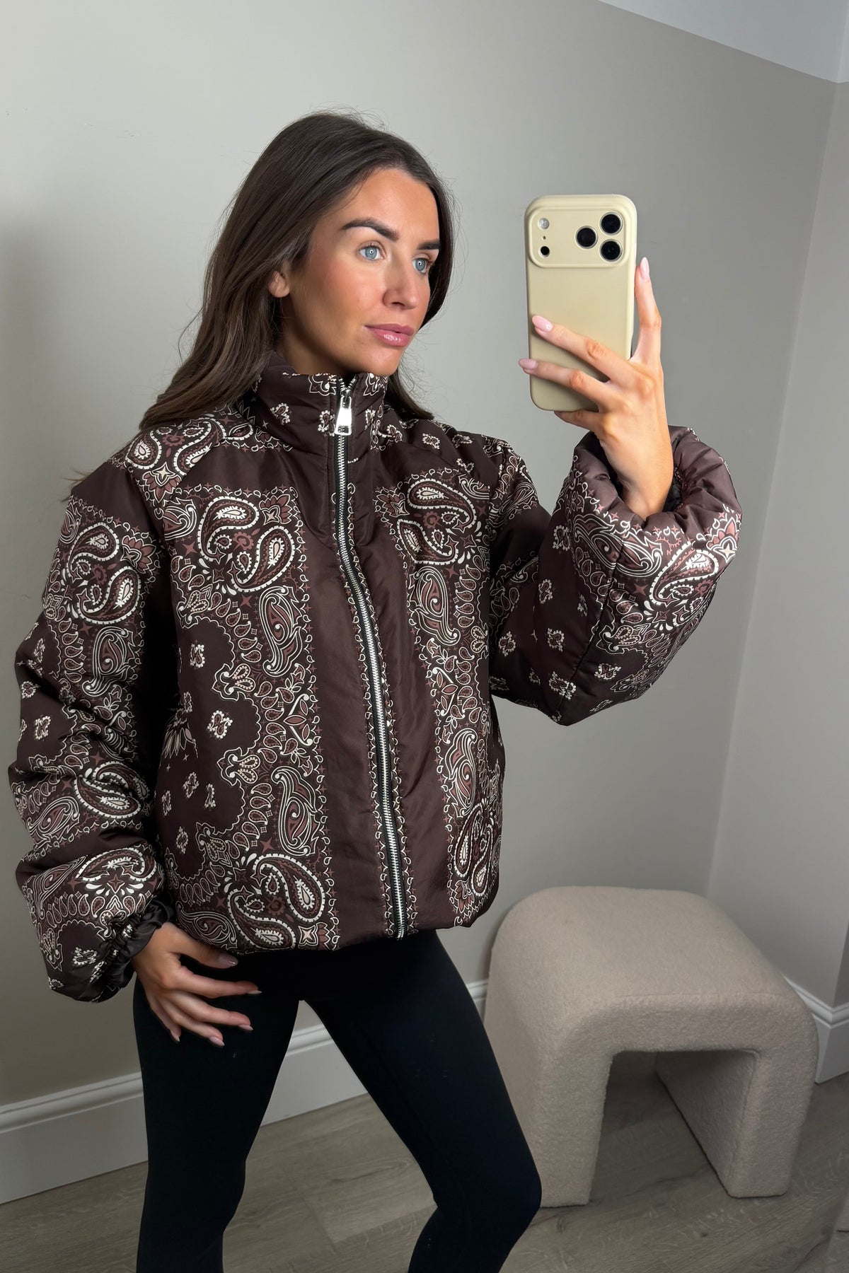 BANDANA PUFFER JACKET - BROWN