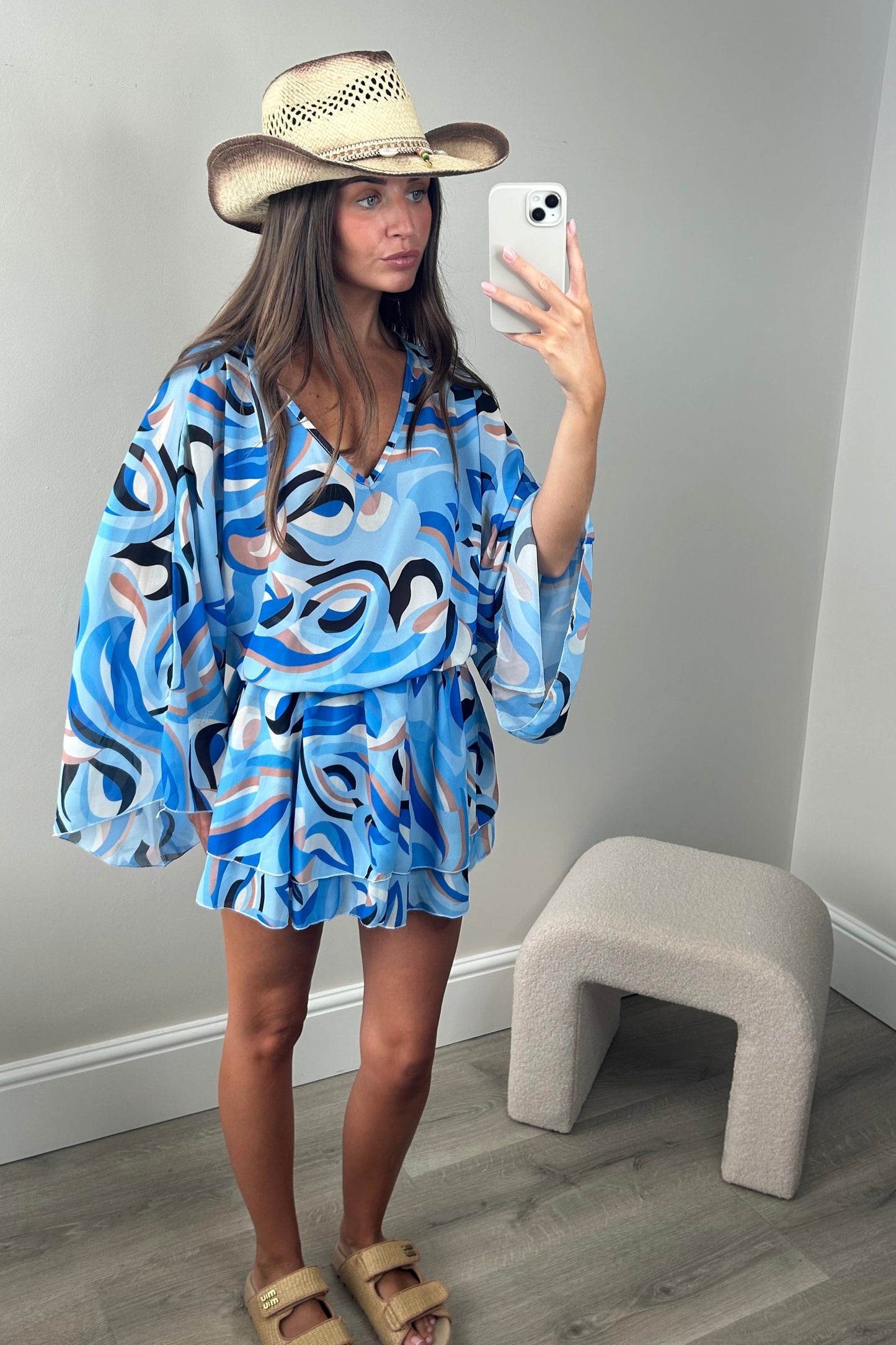 EMILY PATTERNED CHIFFON DRESS - BLUE