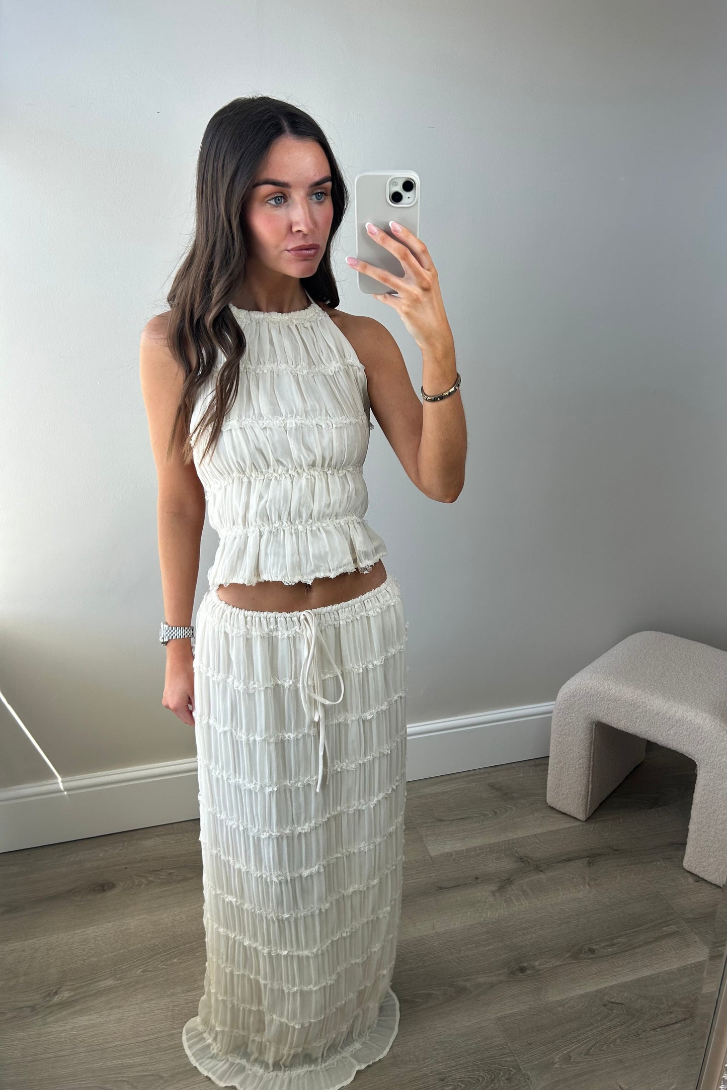 BACKLESS TOP & MAXI SKIRT CO ORD - CREAM