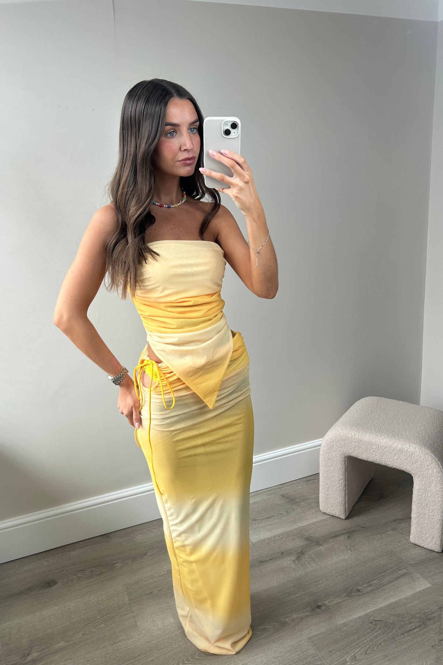 MESH TOP & MAXI SKIRT CO ORD - YELLOW
