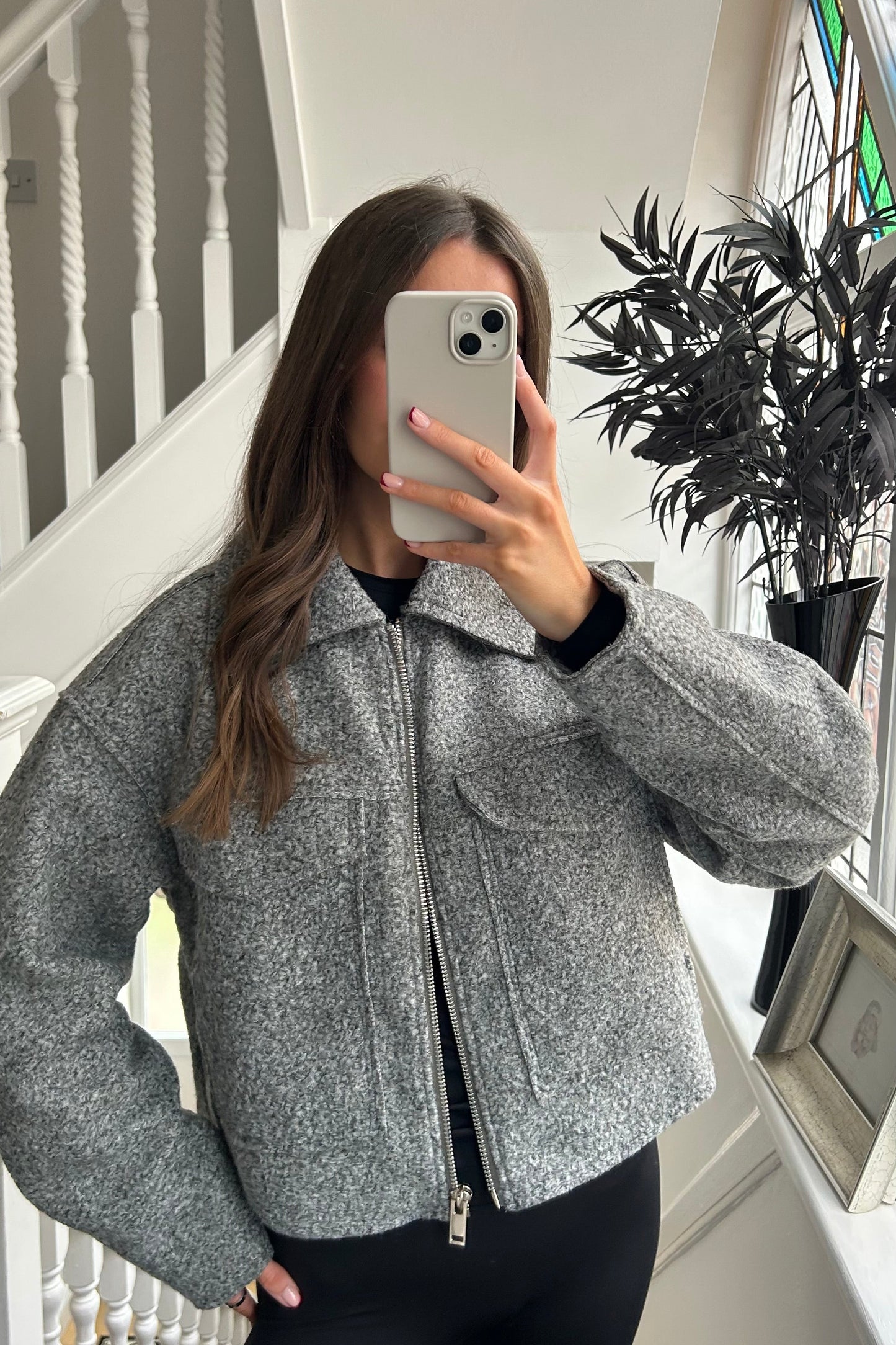 CROPPED ZIP JACKET - GREY