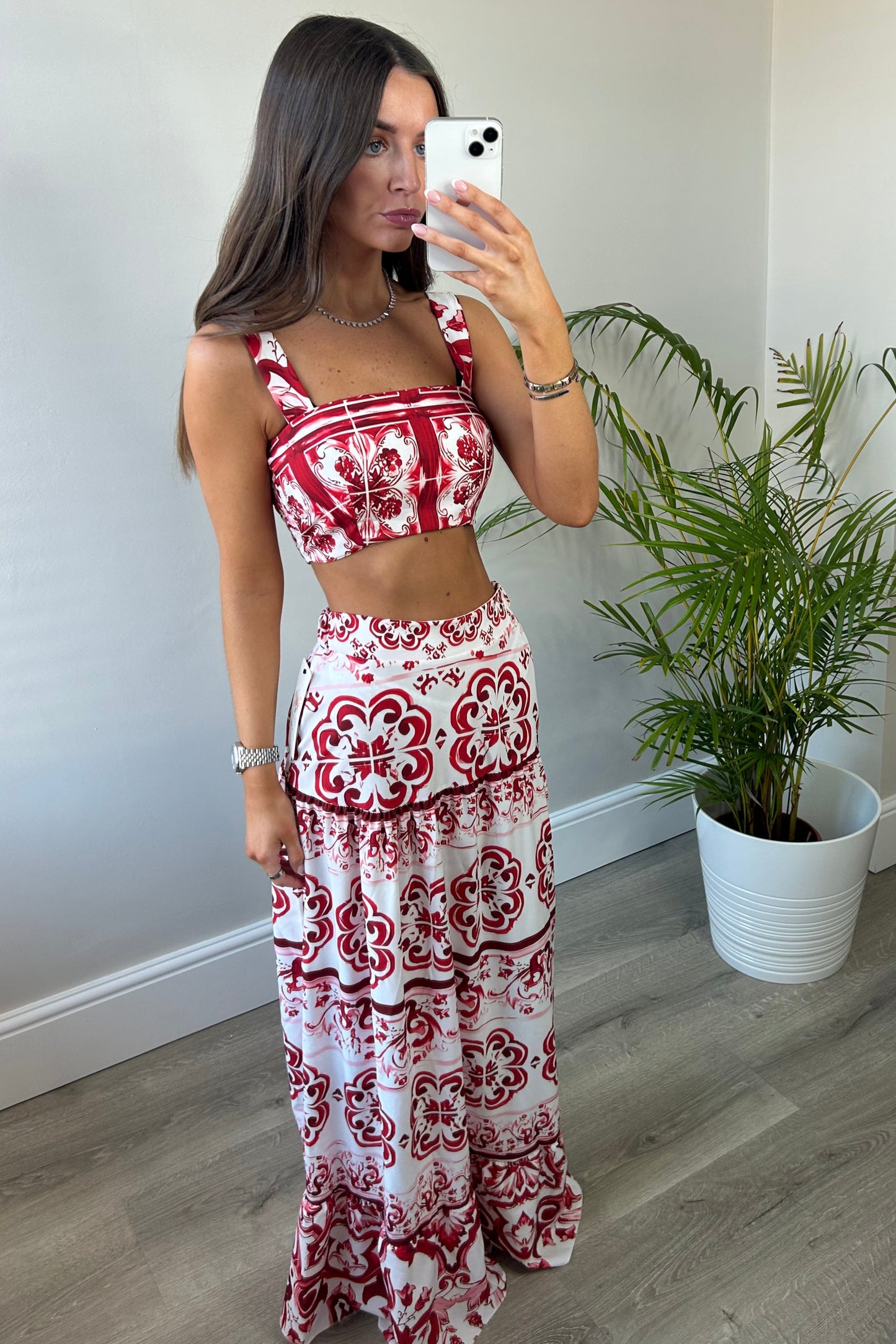 ‘DOLCE’ Red Floral Top & Maxi Skirt Co-ord