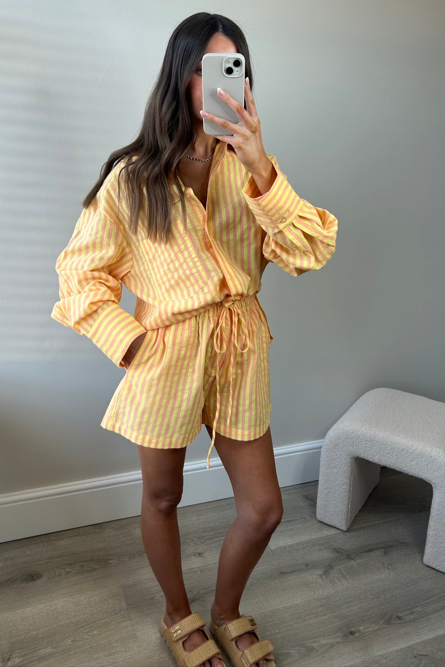 Yellow Striped Shirt & Short Set