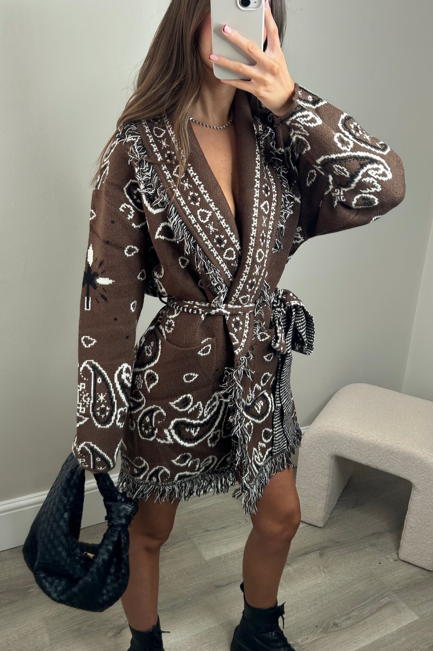 TASSEL BELT CARDIGAN - BROWN