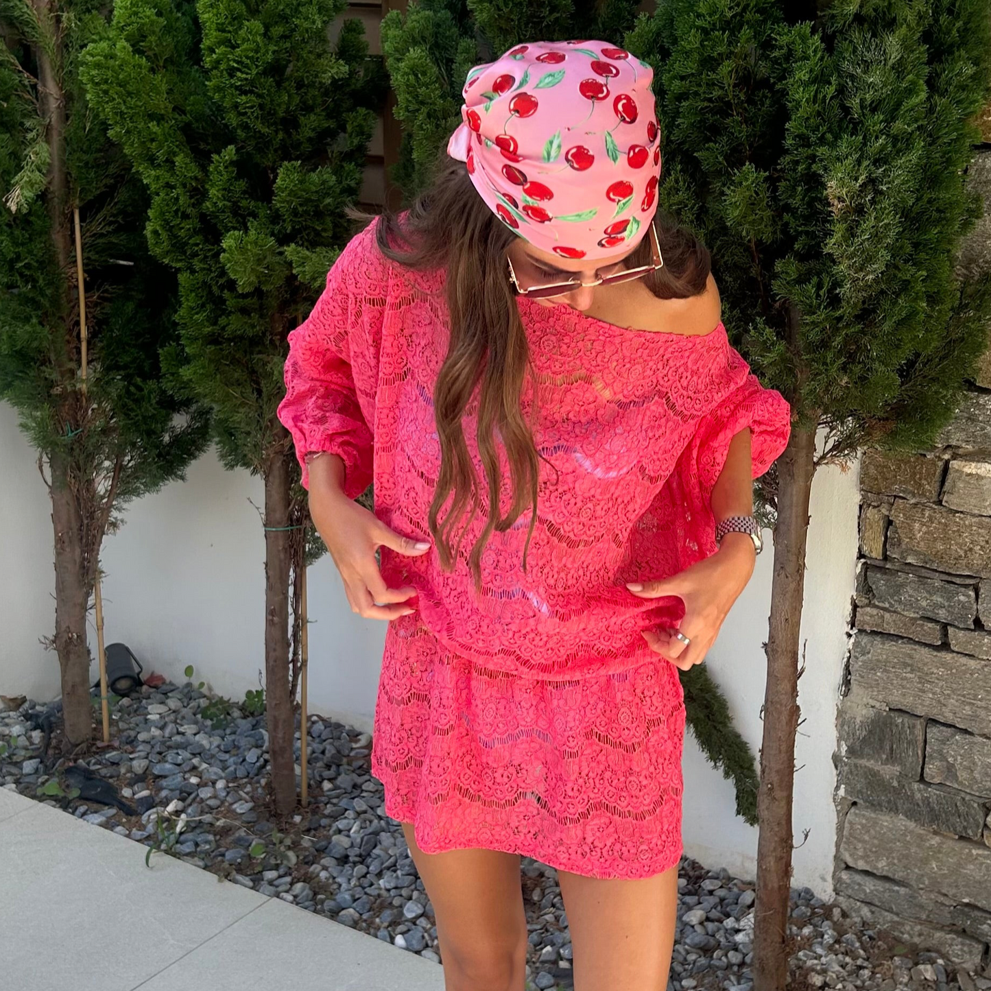 PINK LACE BEACH COVER UP