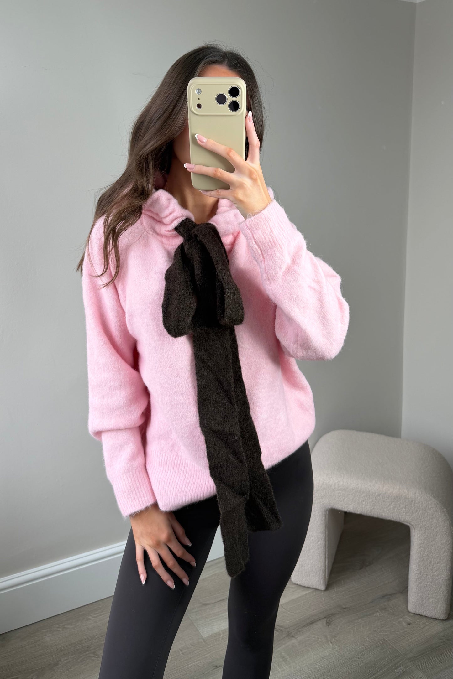 KNITTED TIE HOODIE - PINK