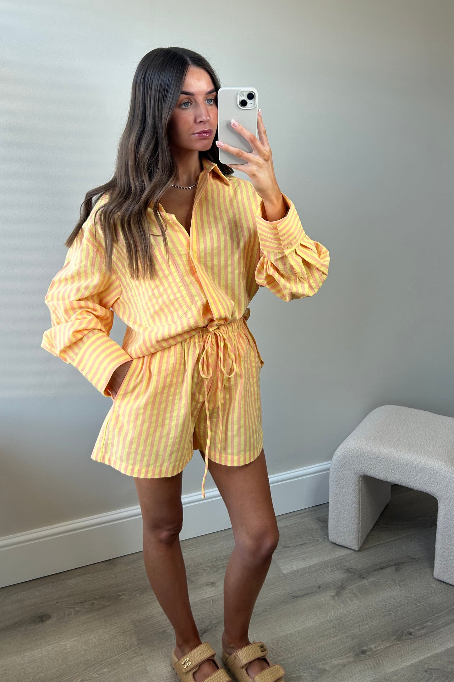Yellow Striped Shirt & Short Set